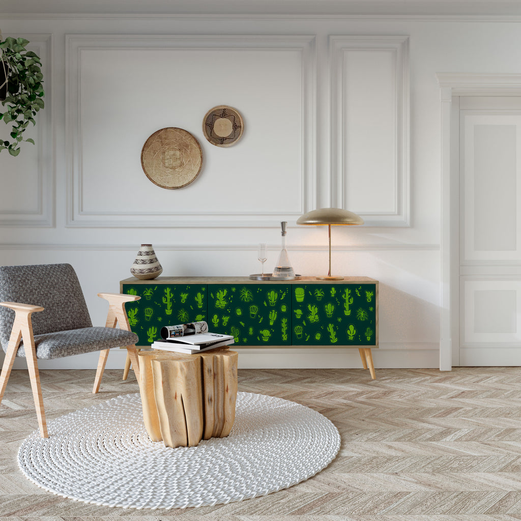 Mueble de TV de 3 puertas DESERT GREEN con efecto roble