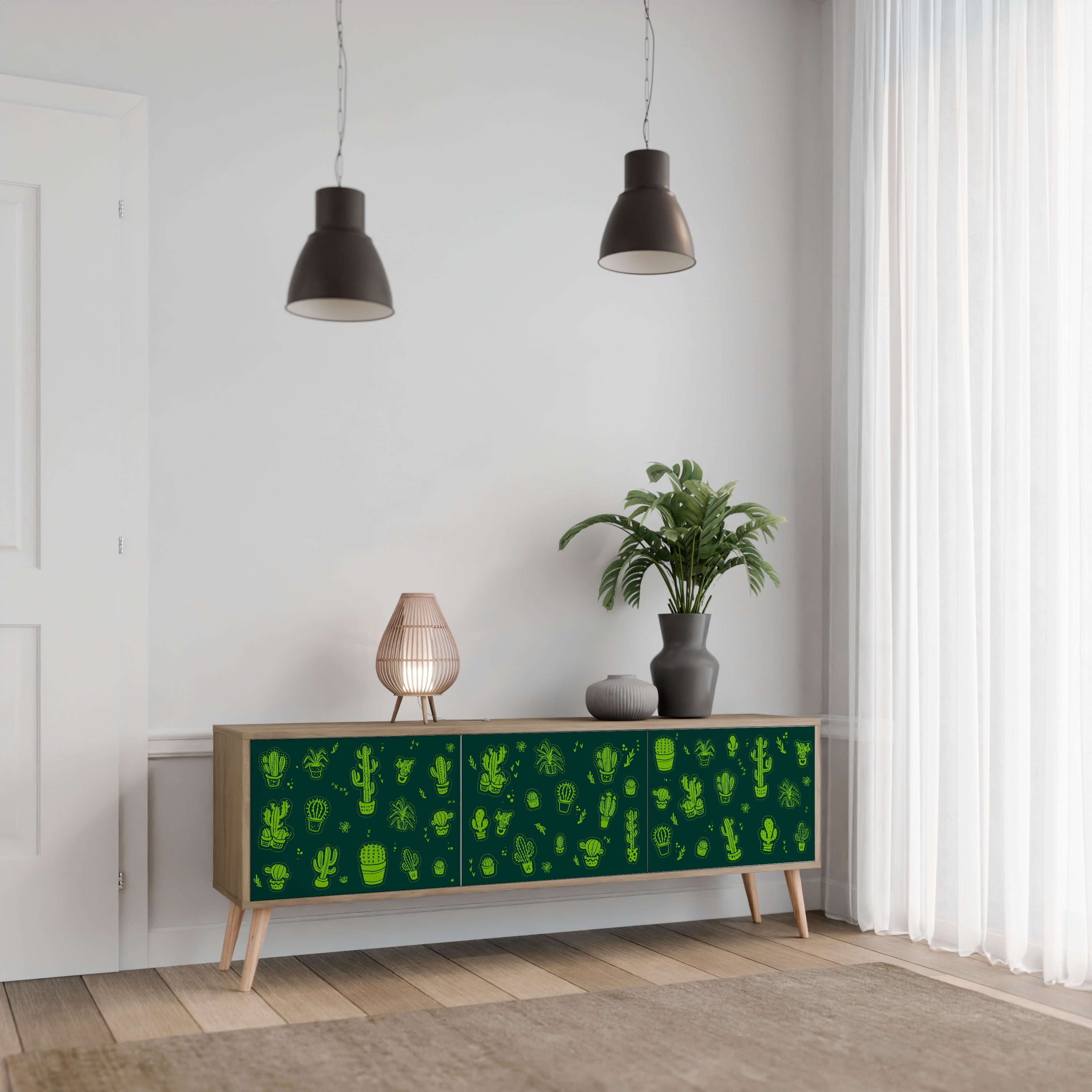 Mueble de TV de 3 puertas DESERT GREEN con efecto roble