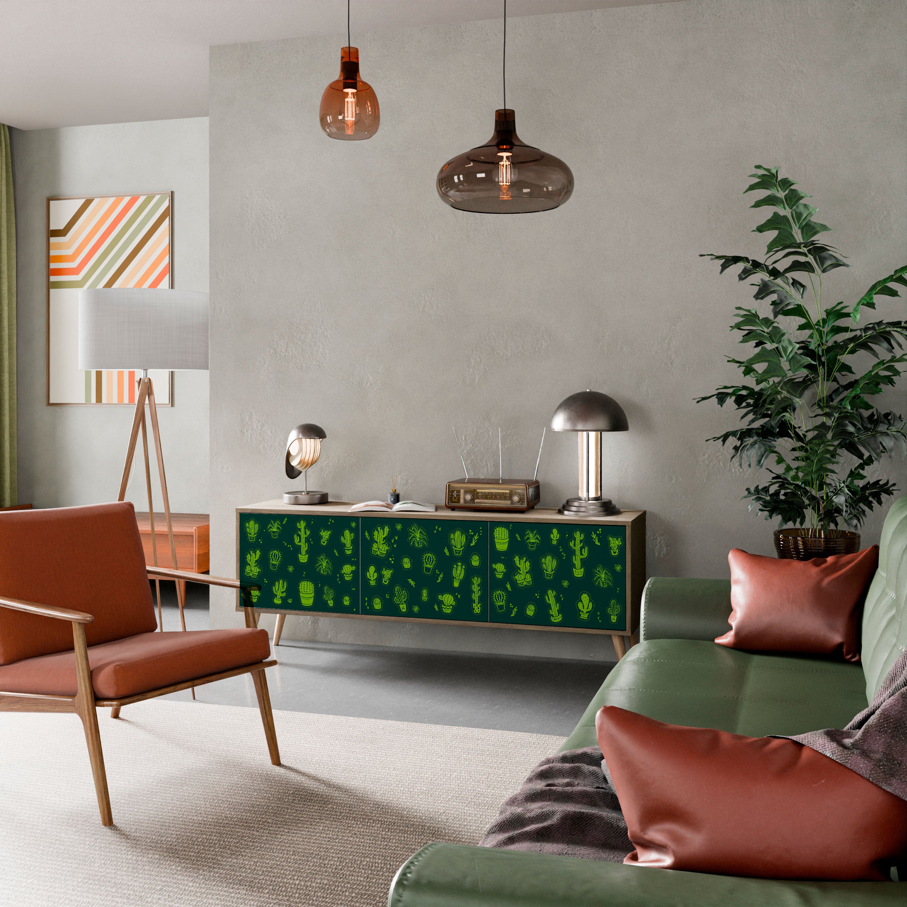 Mueble de TV de 3 puertas DESERT GREEN con efecto roble