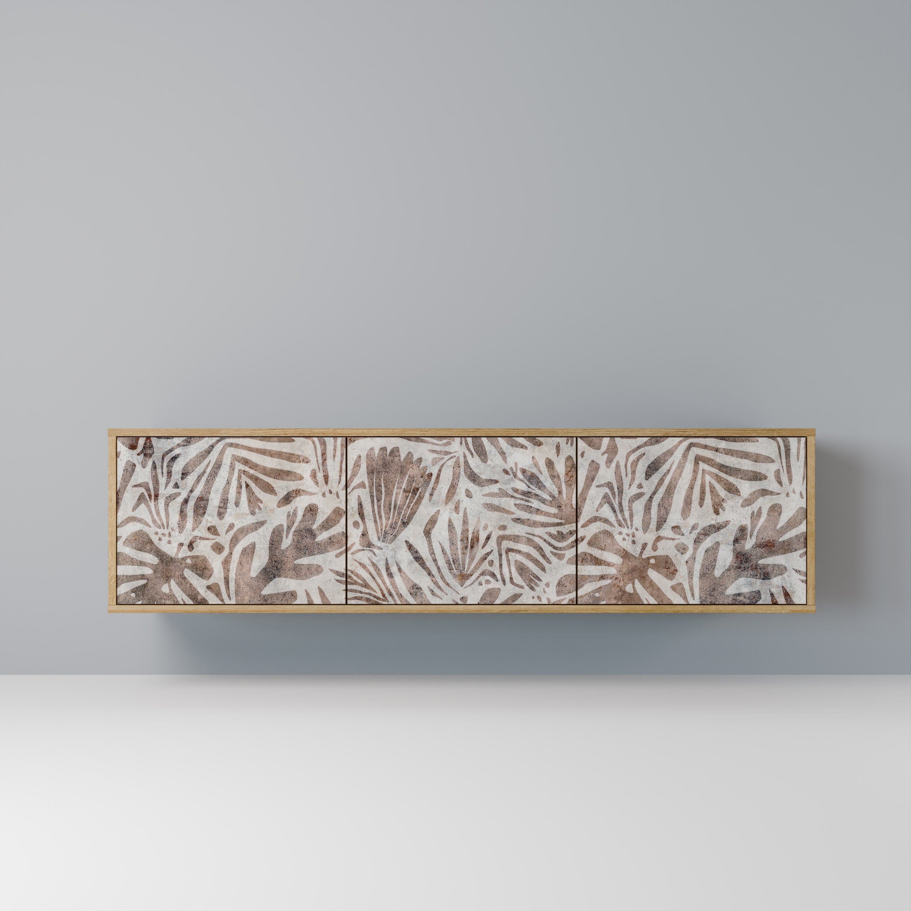 PASSING TIME Mueble de TV de 3 puertas con efecto roble
