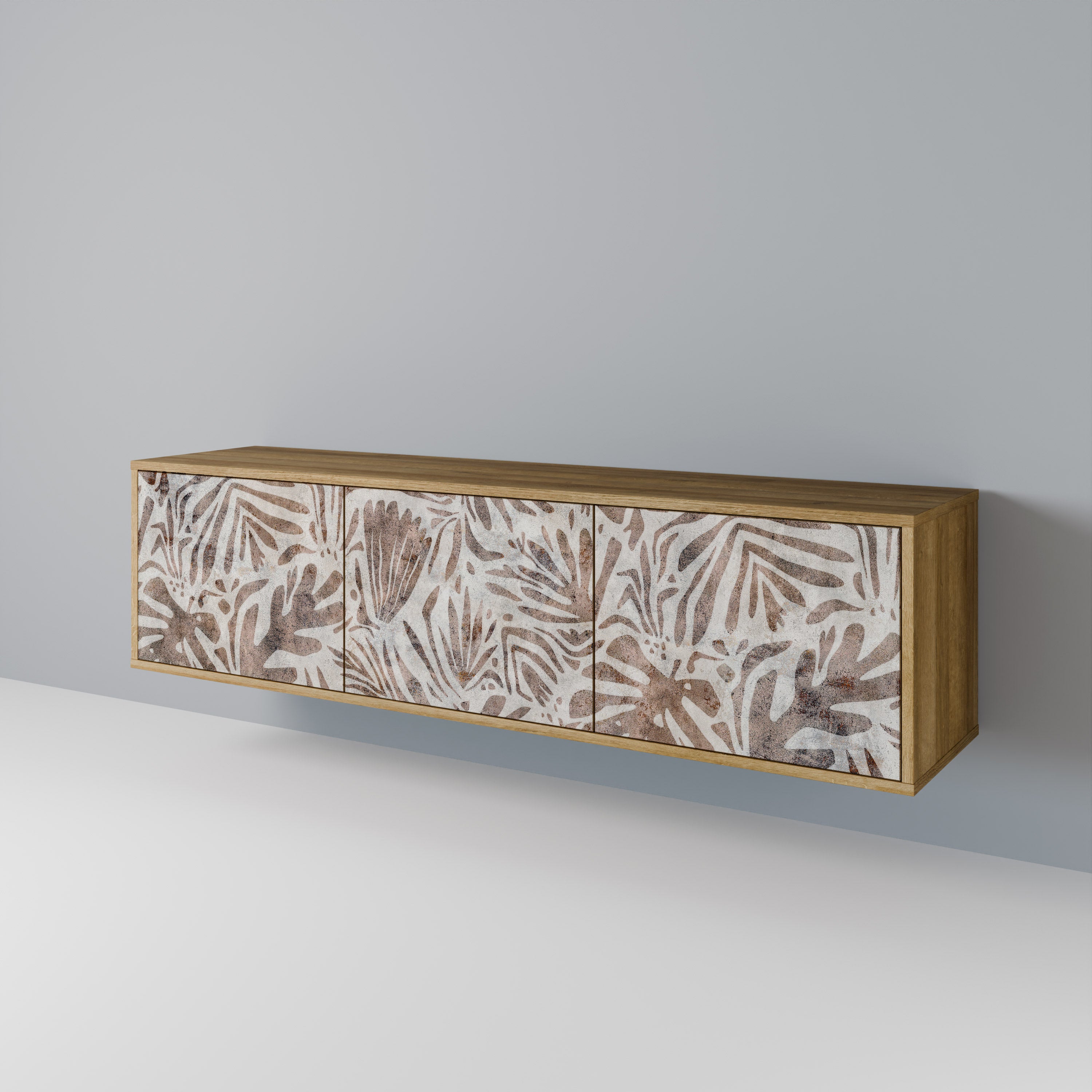 PASSING TIME Mueble de TV de 3 puertas con efecto roble