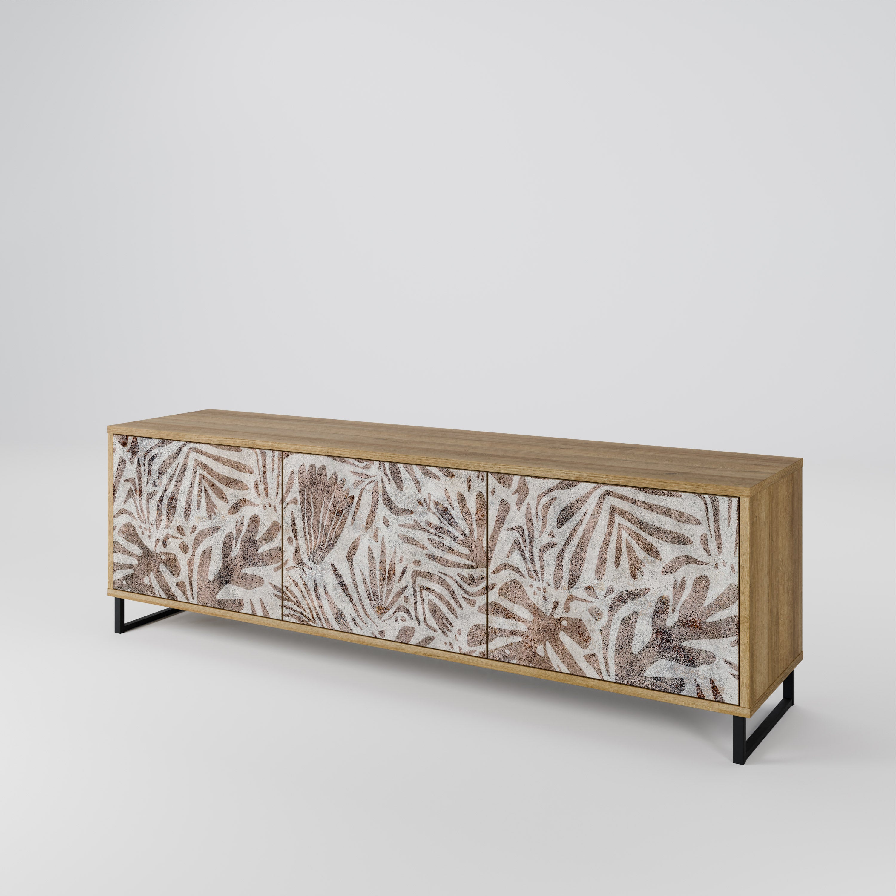 PASSING TIME Mueble de TV de 3 puertas con efecto roble