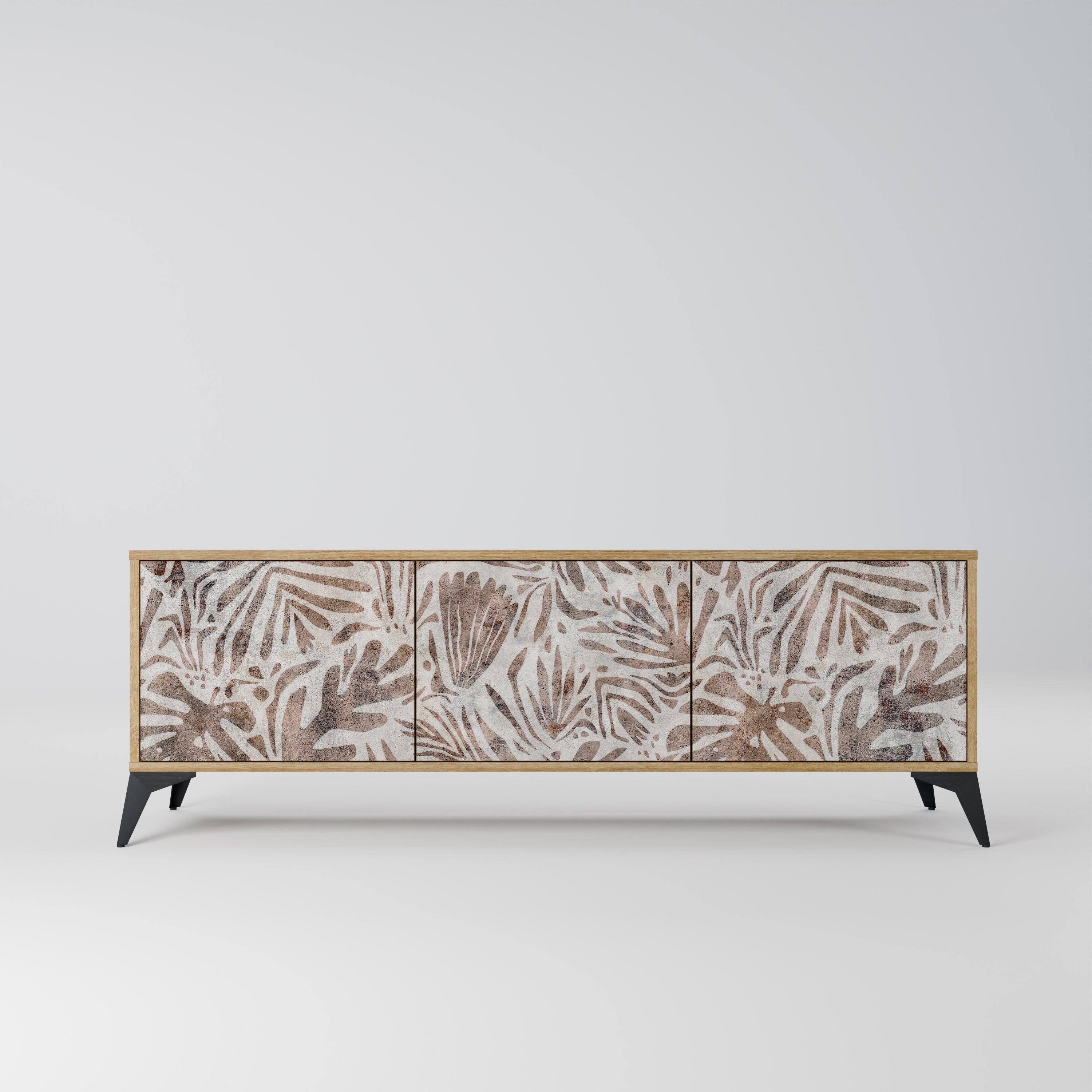 PASSING TIME Mueble de TV de 3 puertas con efecto roble