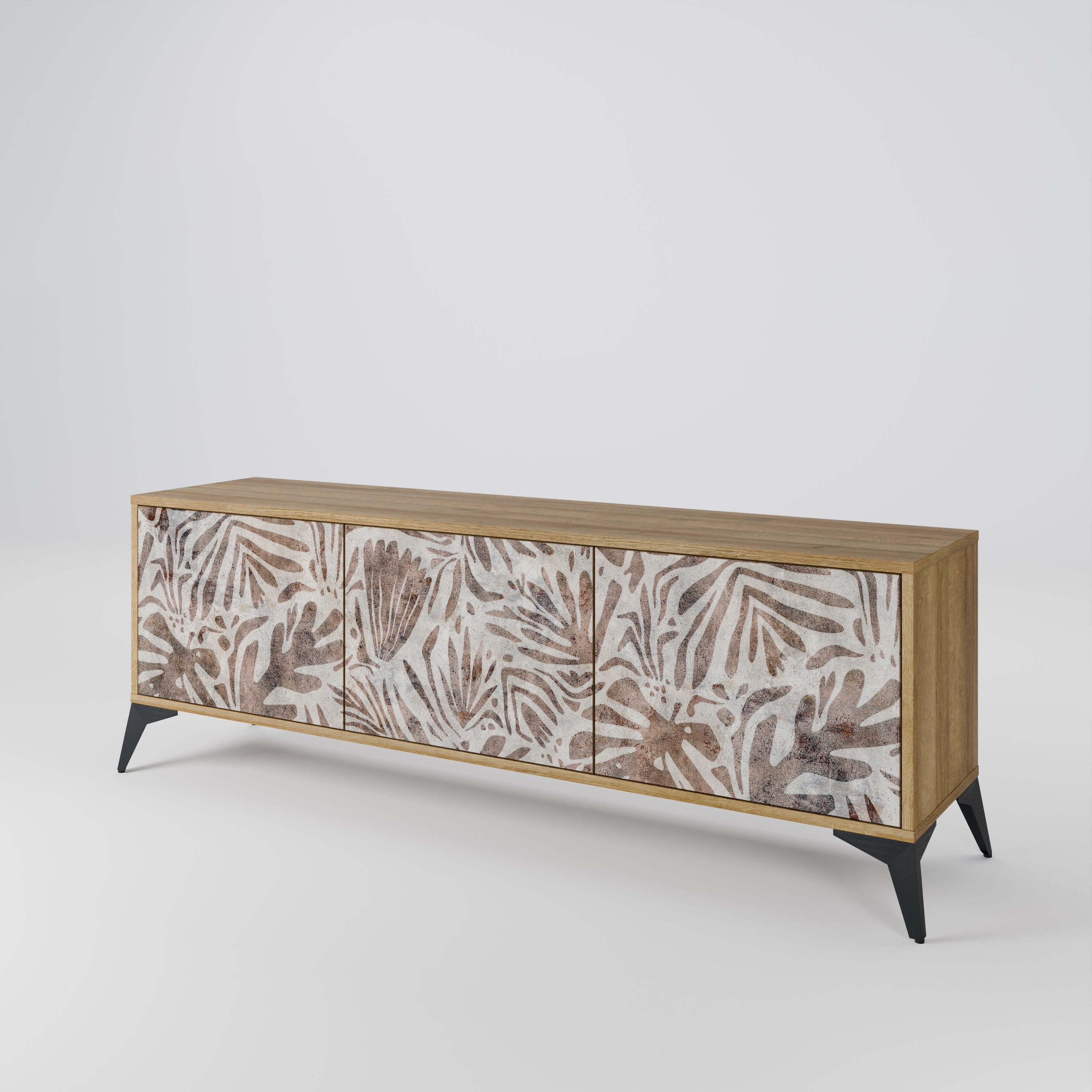 PASSING TIME Mueble de TV de 3 puertas con efecto roble