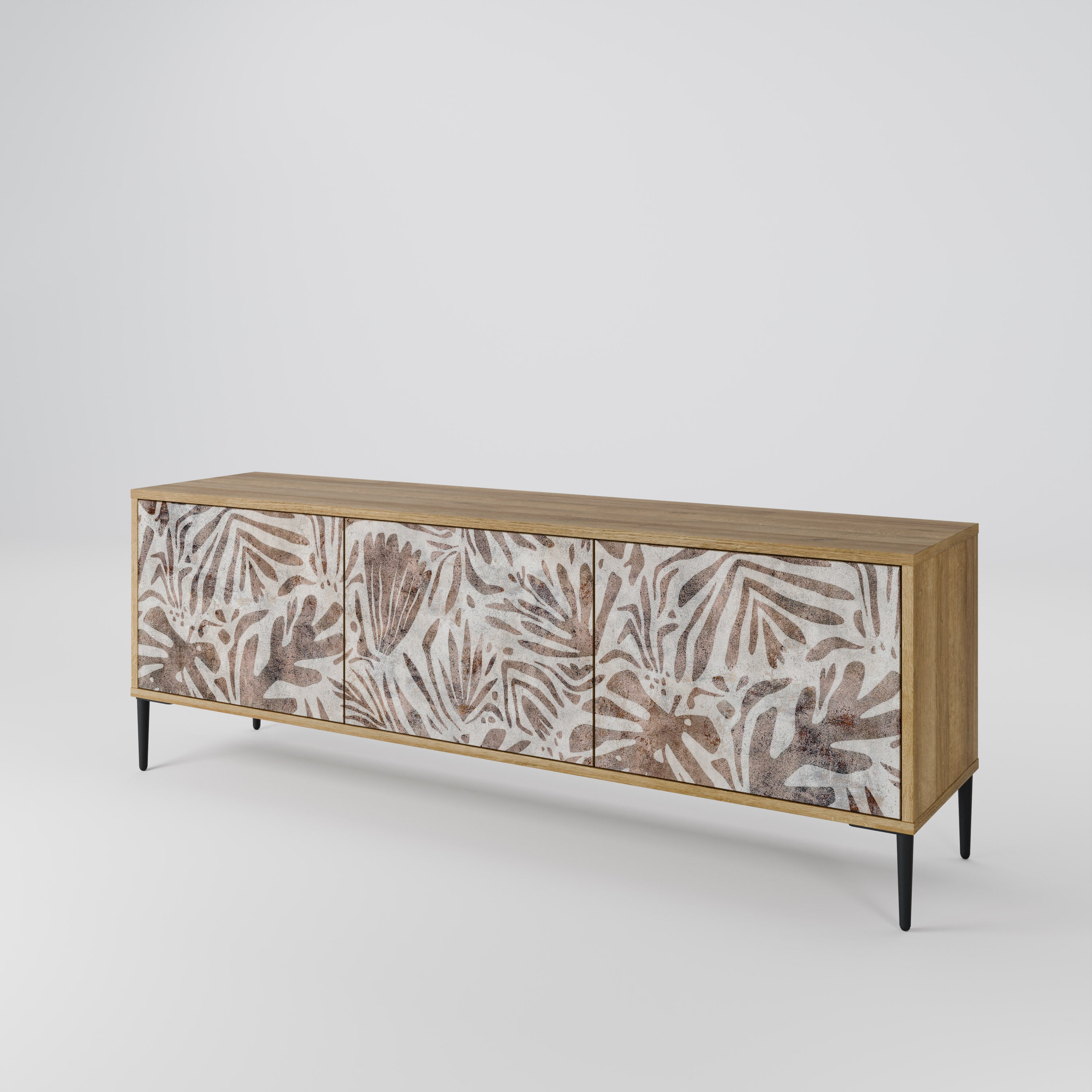 PASSING TIME Mueble de TV de 3 puertas con efecto roble