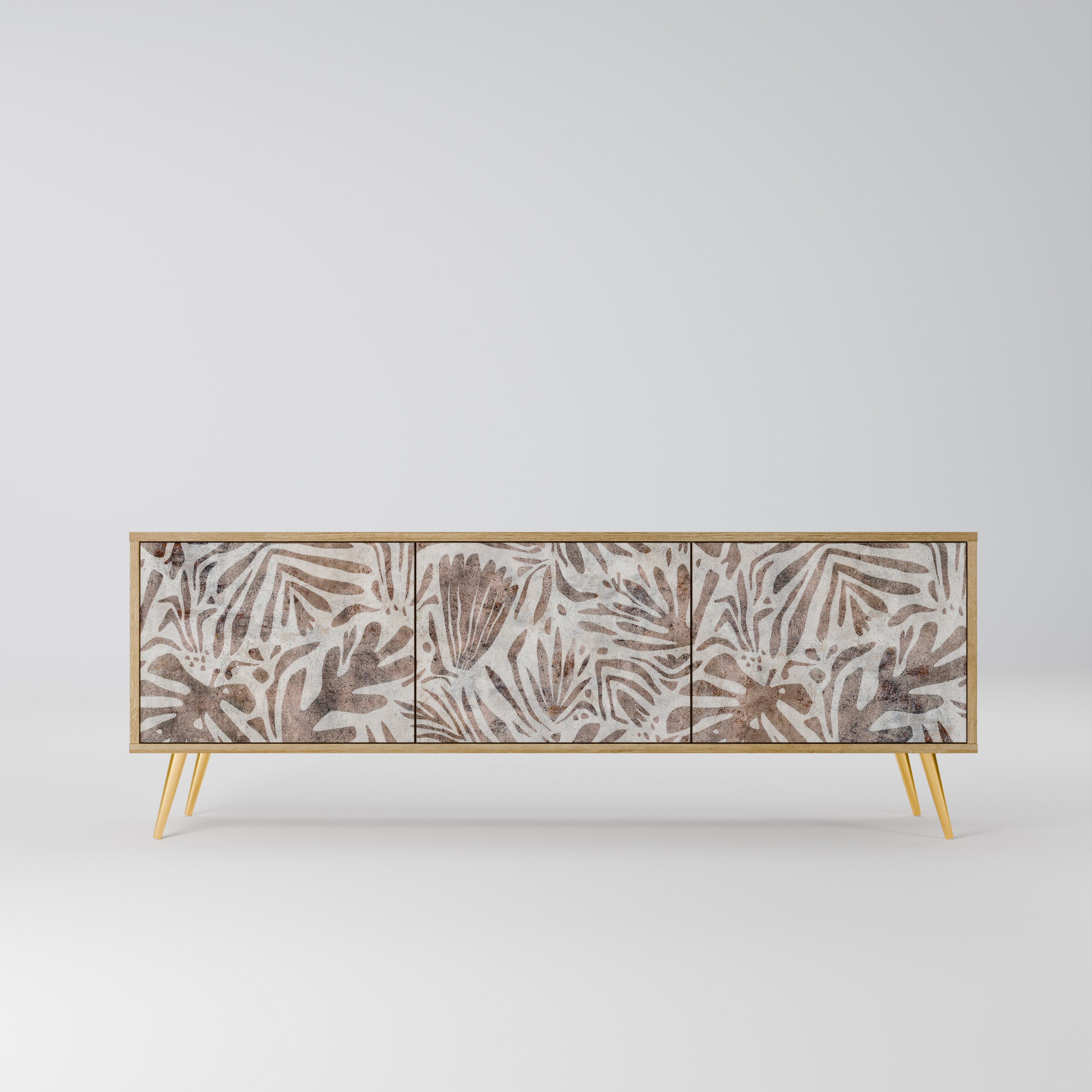 PASSING TIME Mueble de TV de 3 puertas con efecto roble
