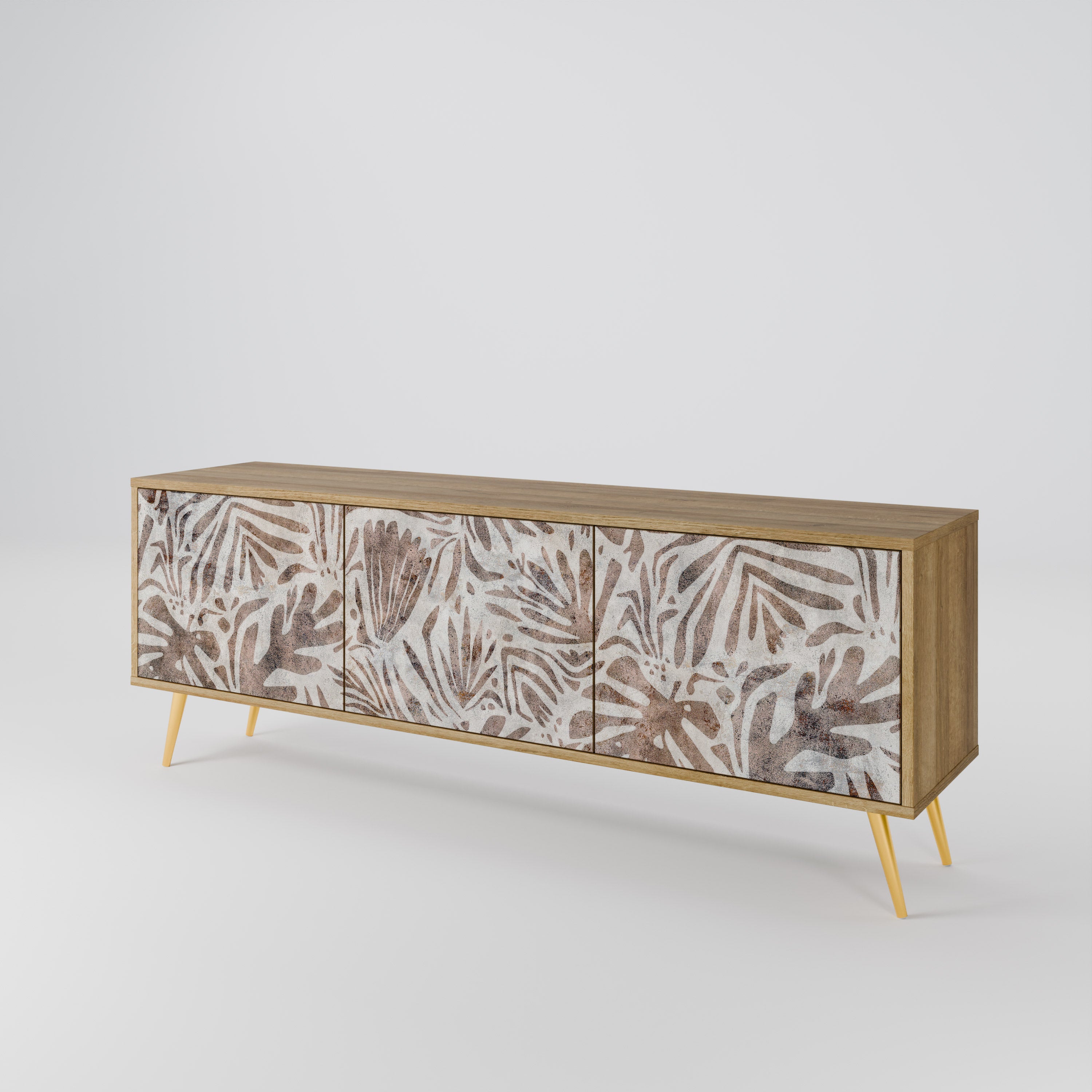 PASSING TIME Mueble de TV de 3 puertas con efecto roble