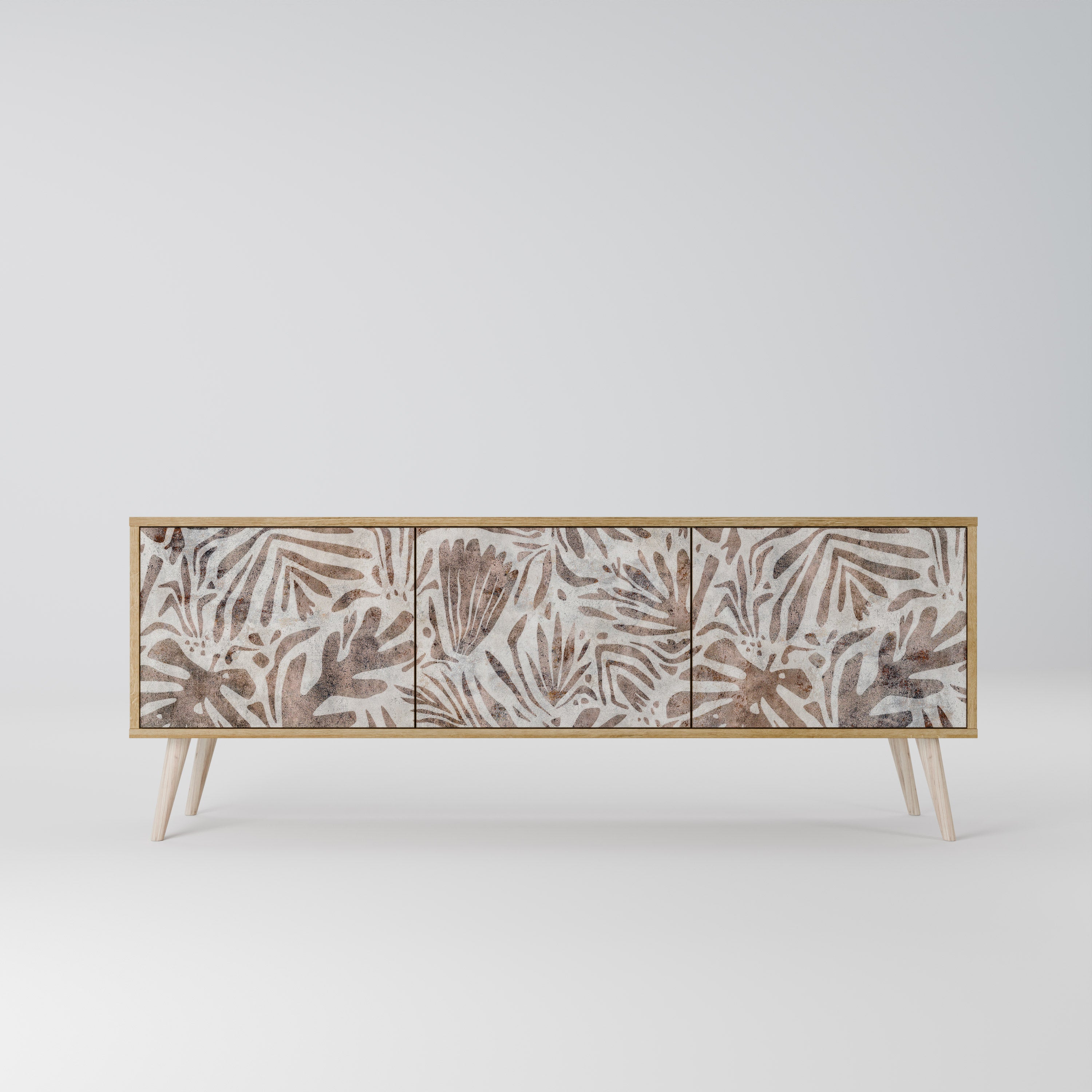 PASSING TIME Mueble de TV de 3 puertas con efecto roble