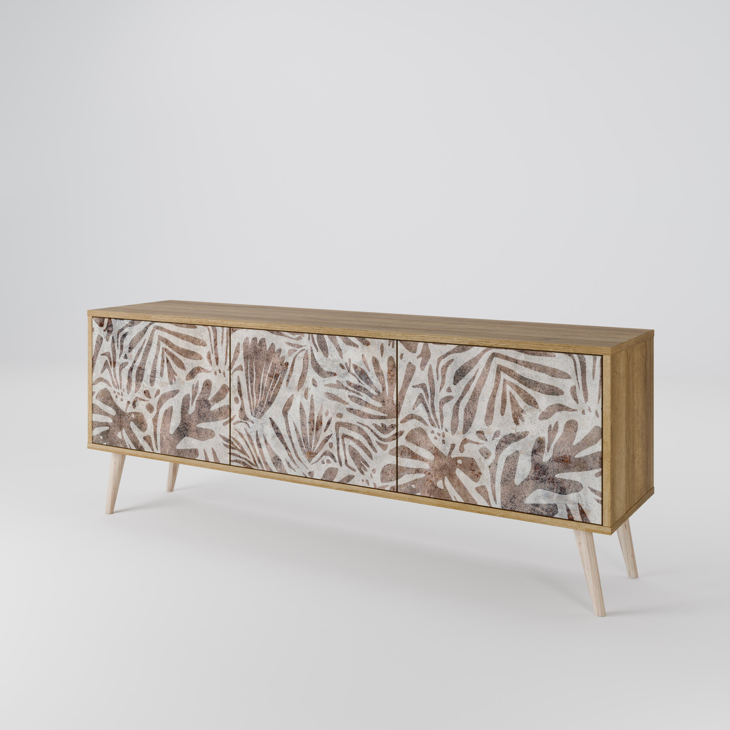 PASSING TIME Mueble de TV de 3 puertas con efecto roble