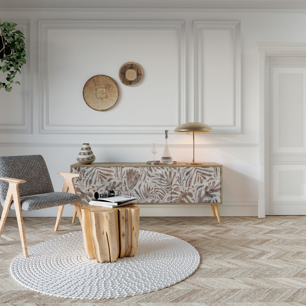 PASSING TIME Mueble de TV de 3 puertas con efecto roble