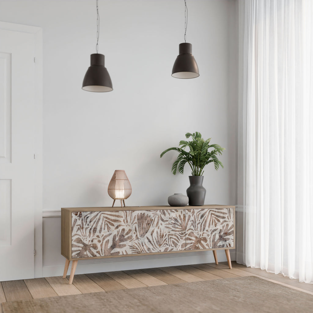 PASSING TIME Mueble de TV de 3 puertas con efecto roble