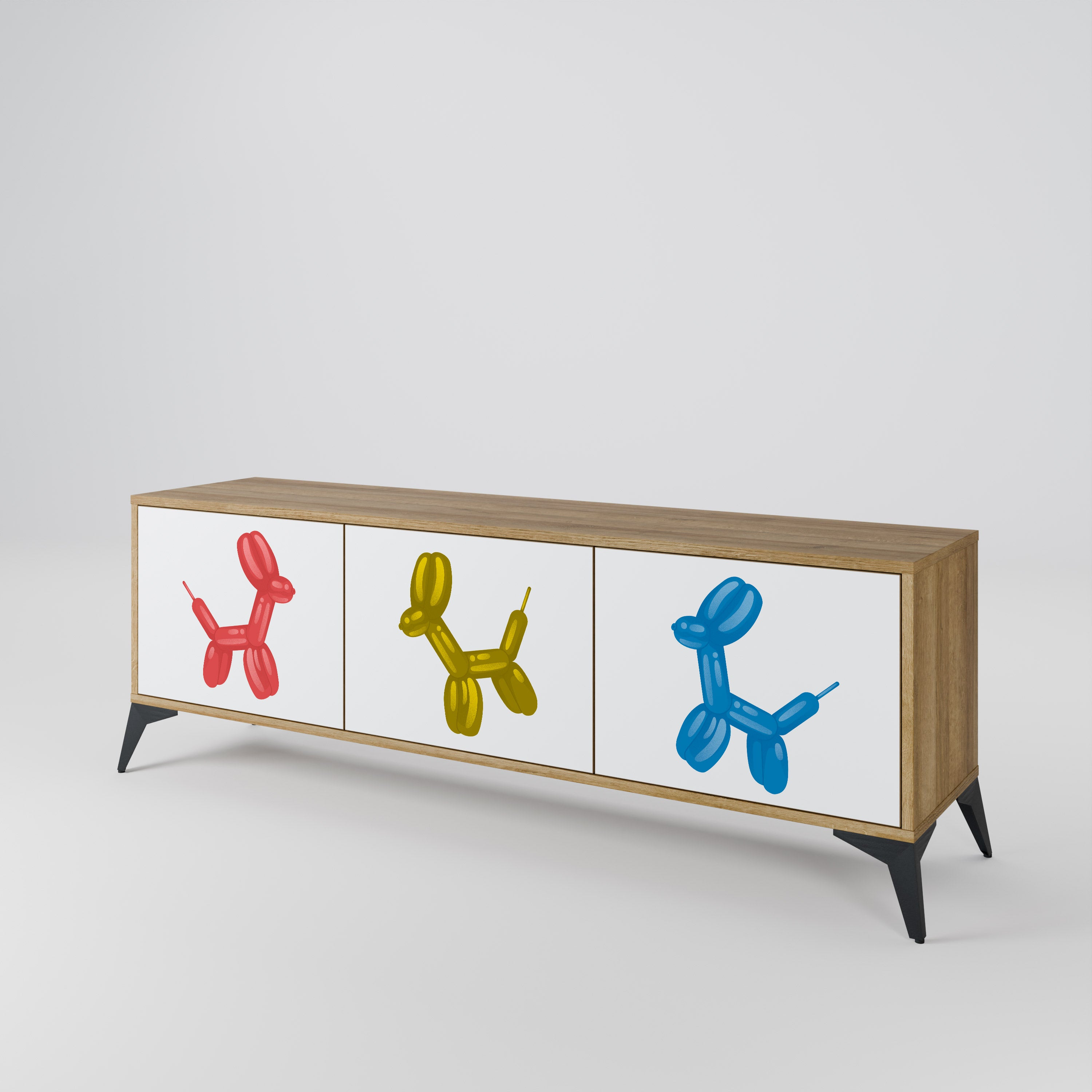 Mueble de TV de 3 puertas CHILDHOOD MEMORY con efecto roble