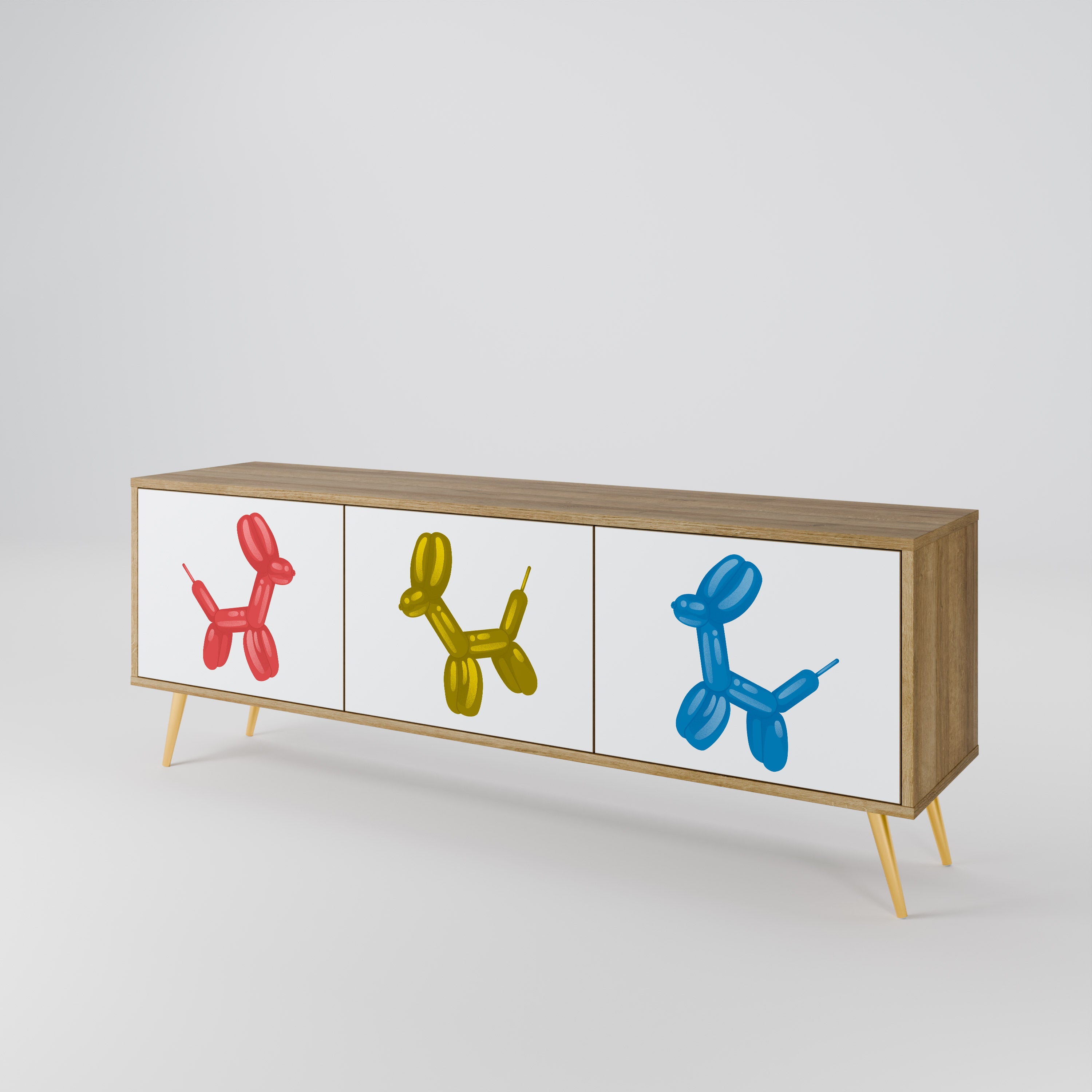 Mueble de TV de 3 puertas CHILDHOOD MEMORY con efecto roble