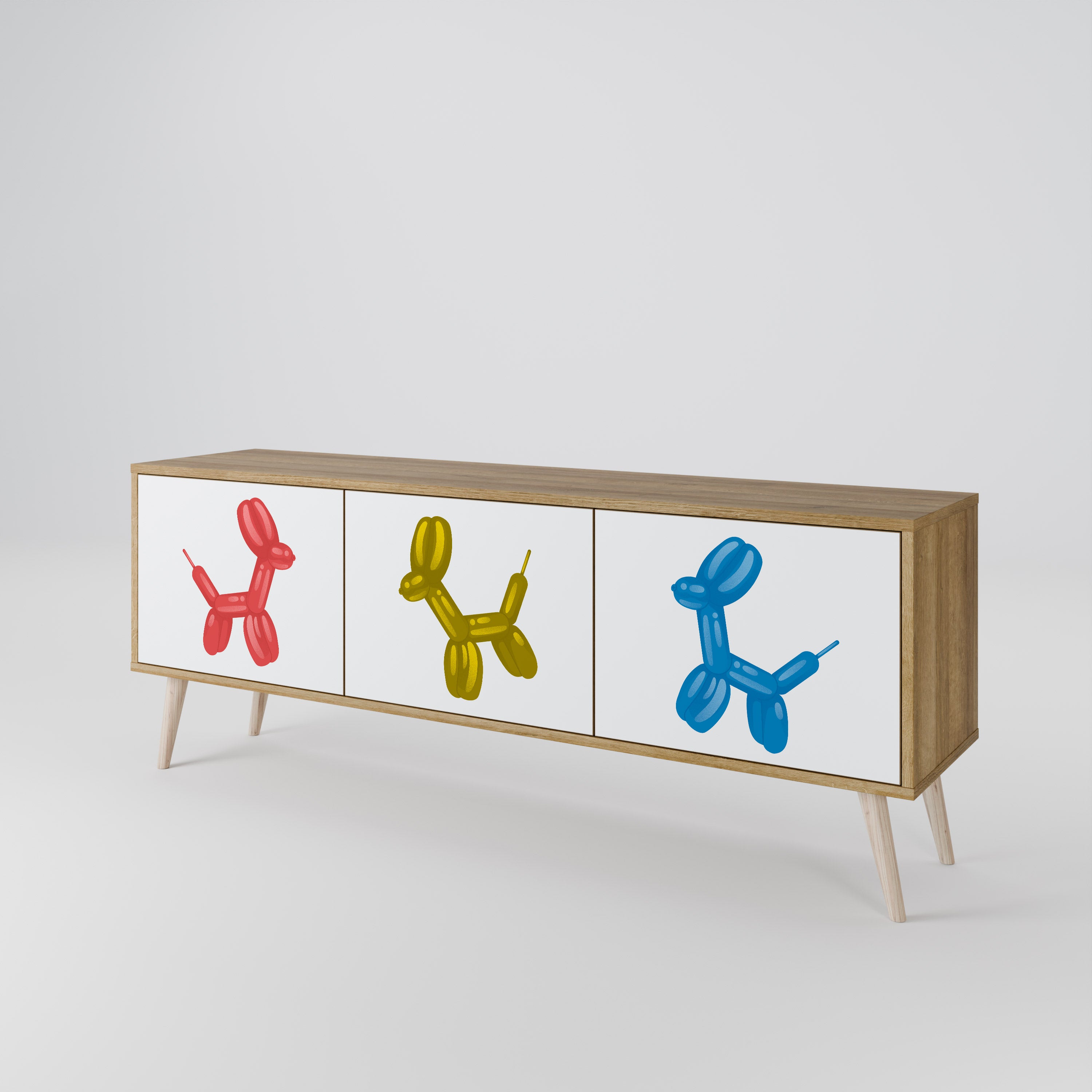 Mueble de TV de 3 puertas CHILDHOOD MEMORY con efecto roble