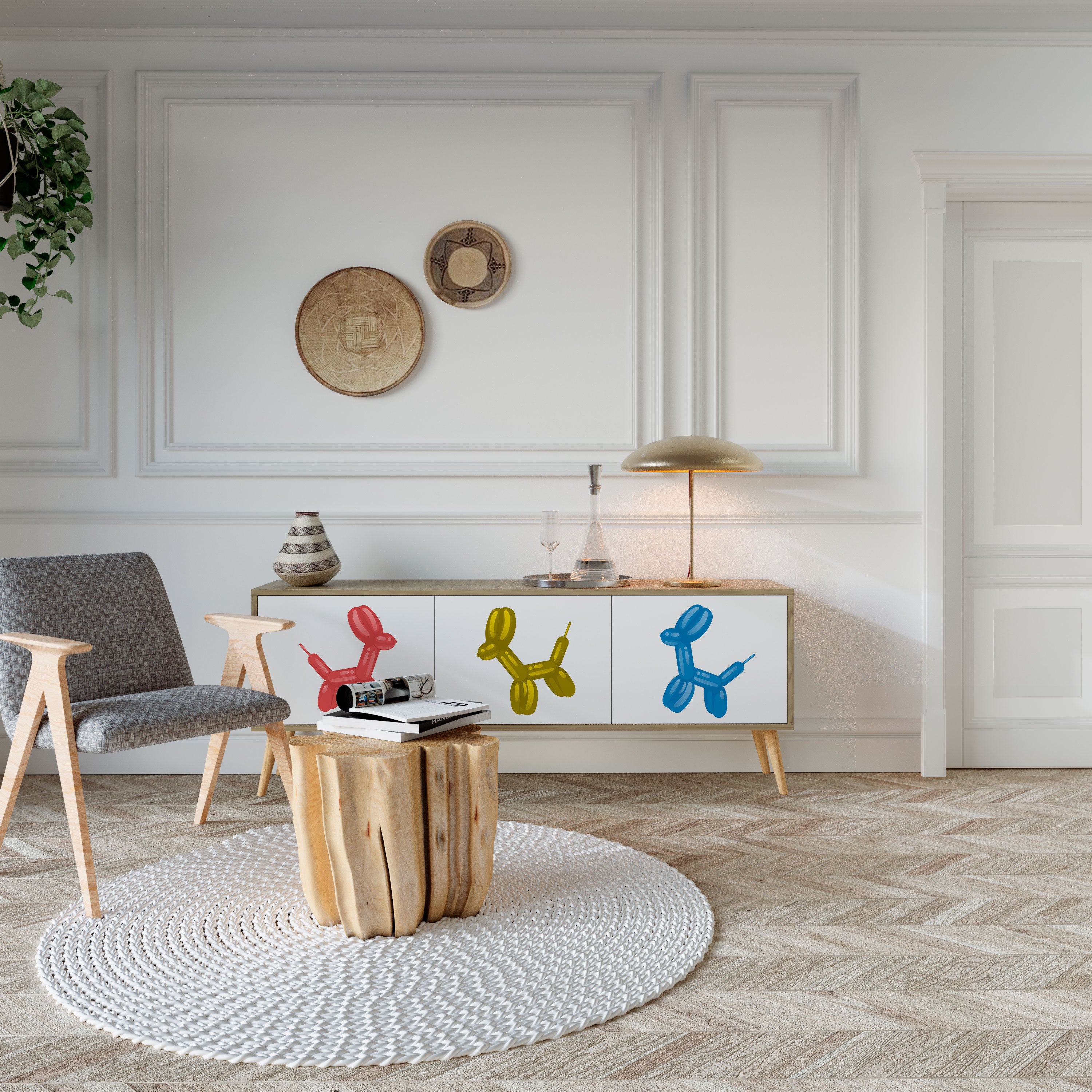 Mueble de TV de 3 puertas CHILDHOOD MEMORY con efecto roble