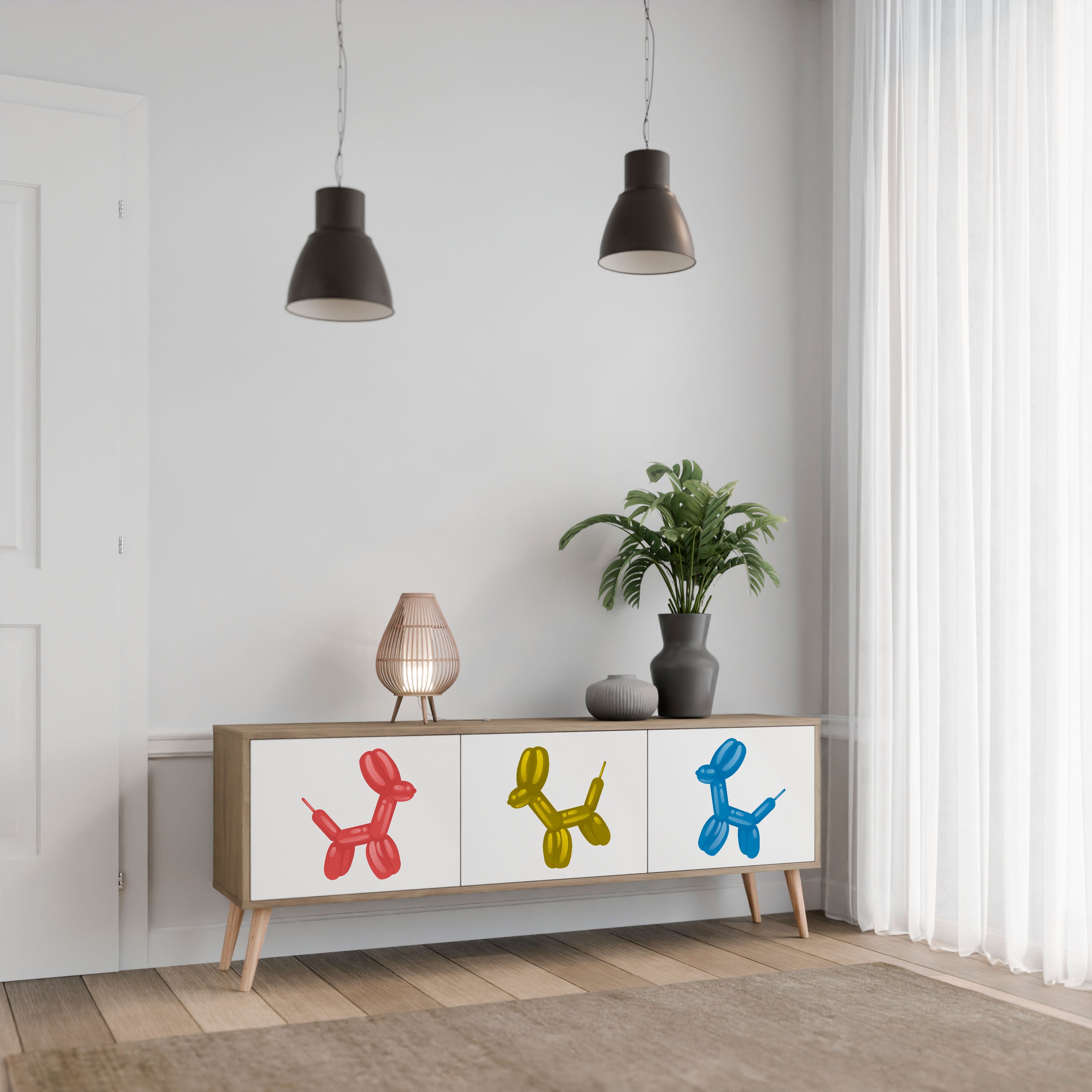 Mueble de TV de 3 puertas CHILDHOOD MEMORY con efecto roble
