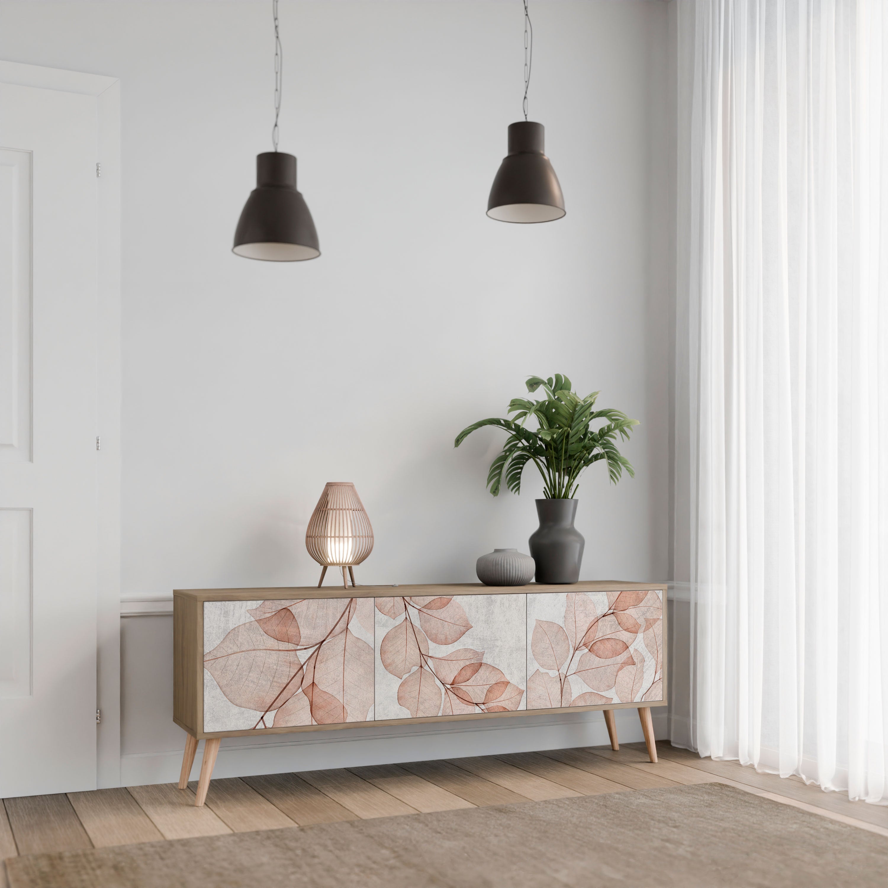 Mueble de TV de 3 puertas AUTUMN FRAGILITY con efecto roble