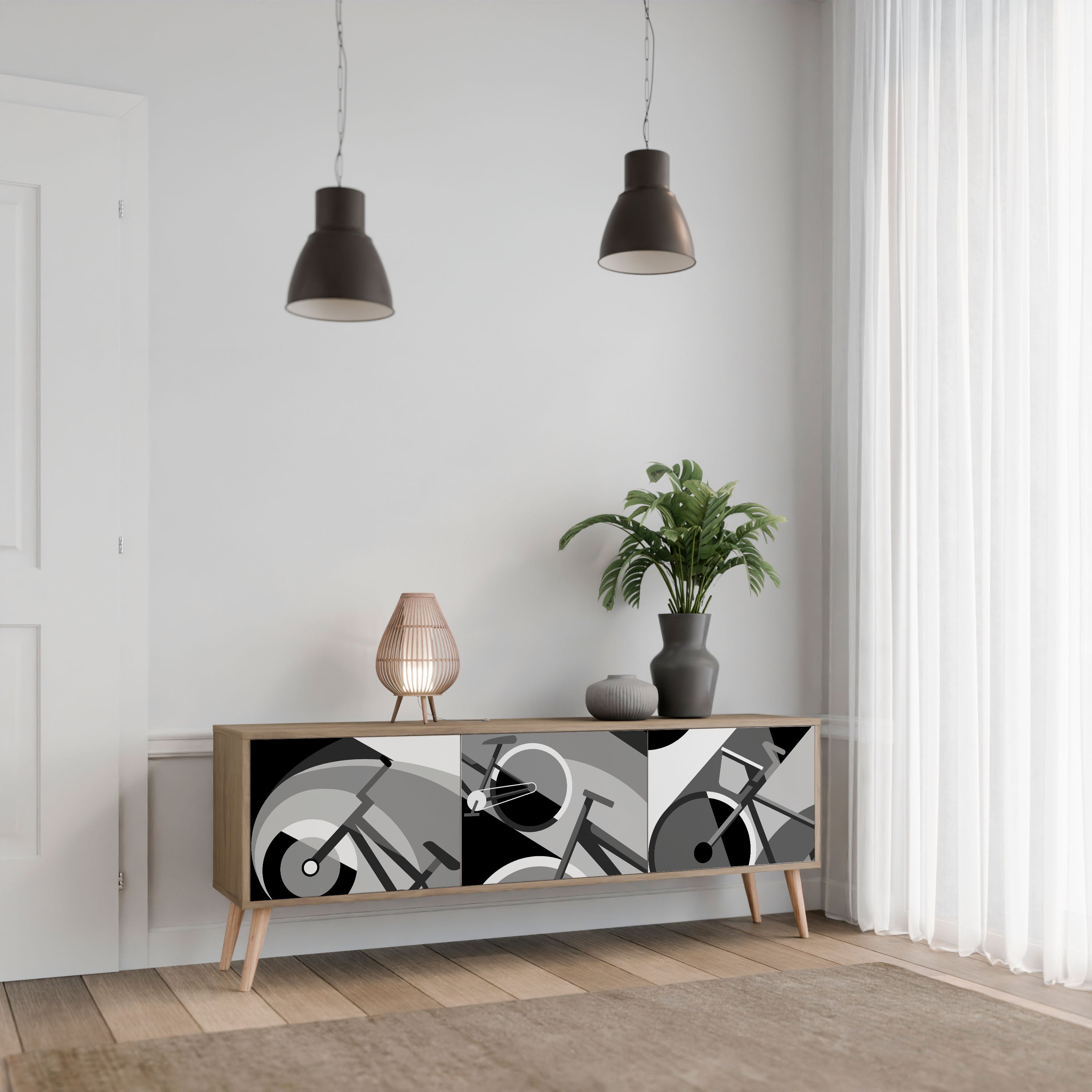 Mueble de TV BIKE ENERGY de 3 puertas con efecto roble