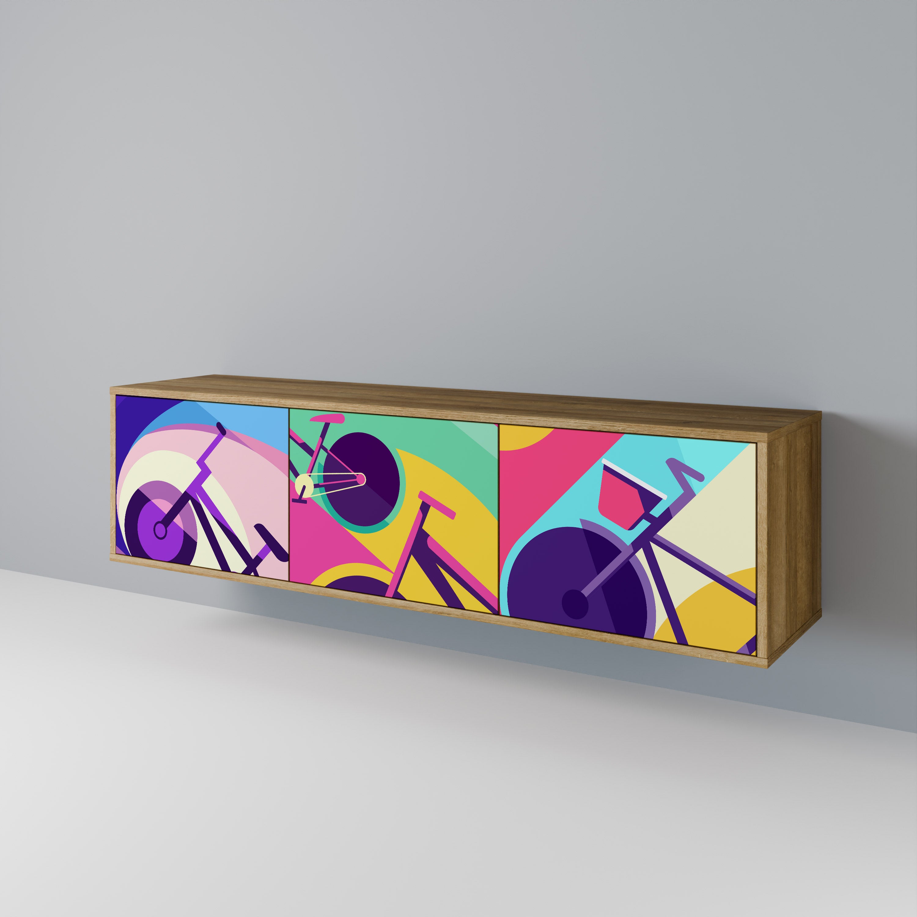 Mueble de TV BIKE DREAMS de 3 puertas con efecto roble