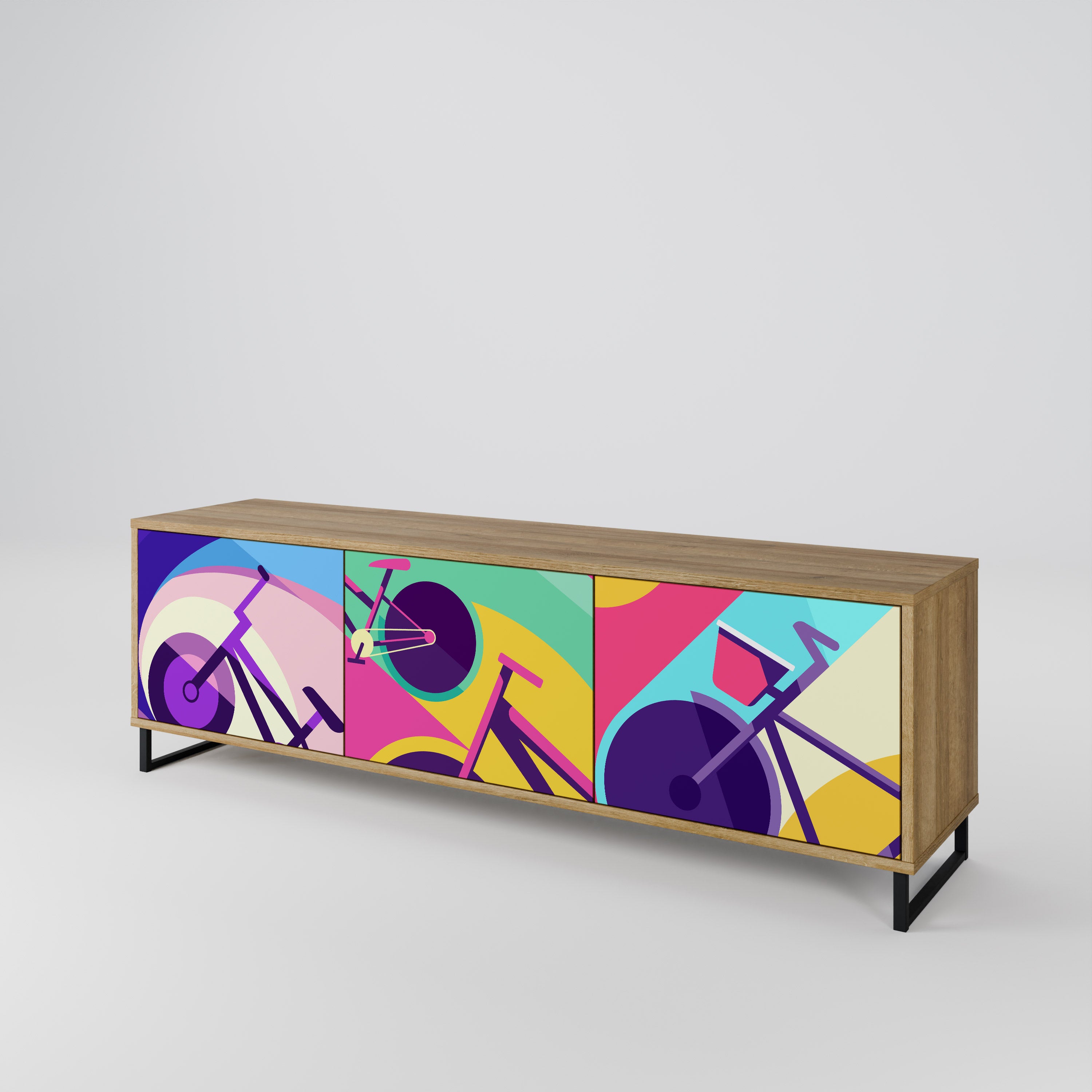 Mueble de TV BIKE DREAMS de 3 puertas con efecto roble
