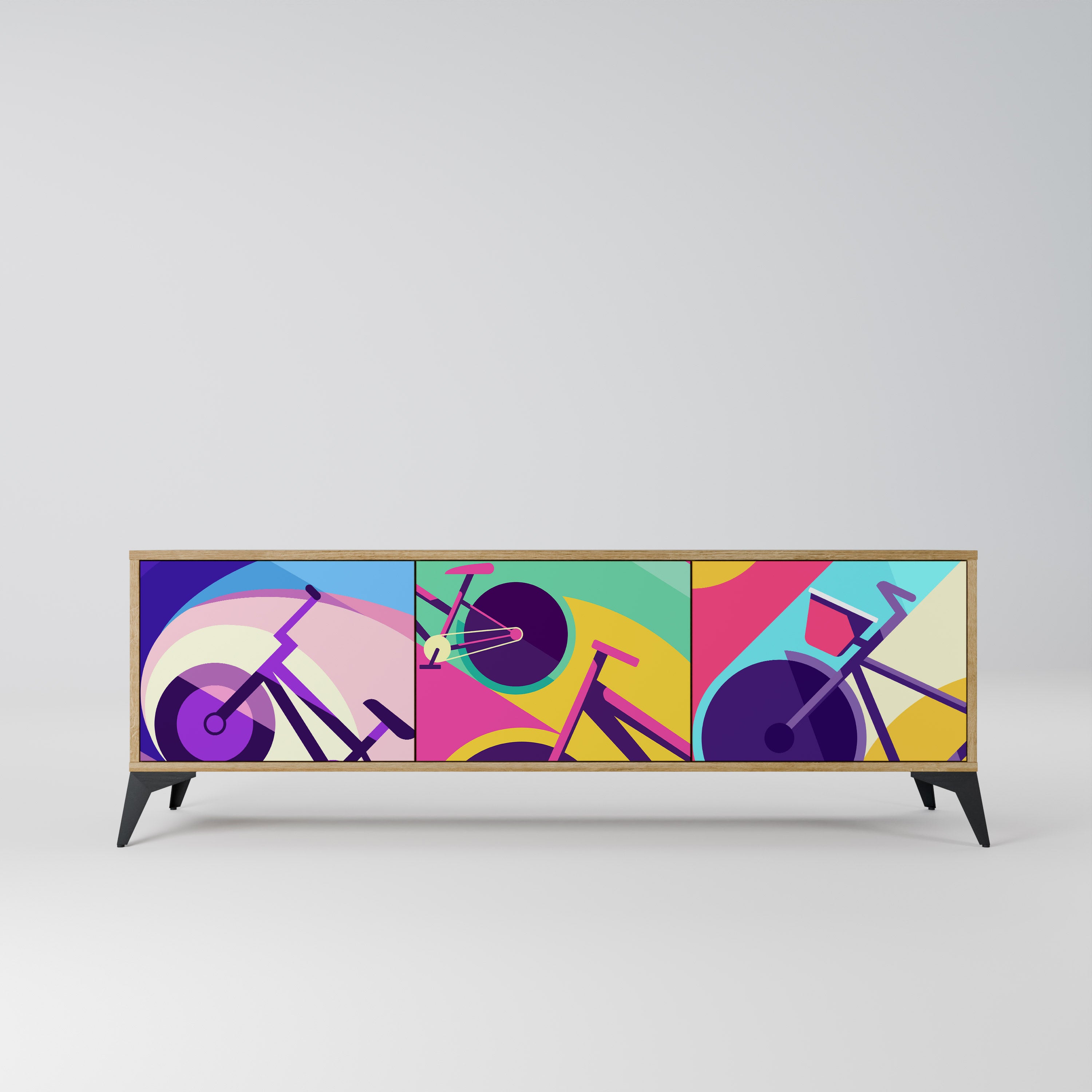 Mueble de TV BIKE DREAMS de 3 puertas con efecto roble