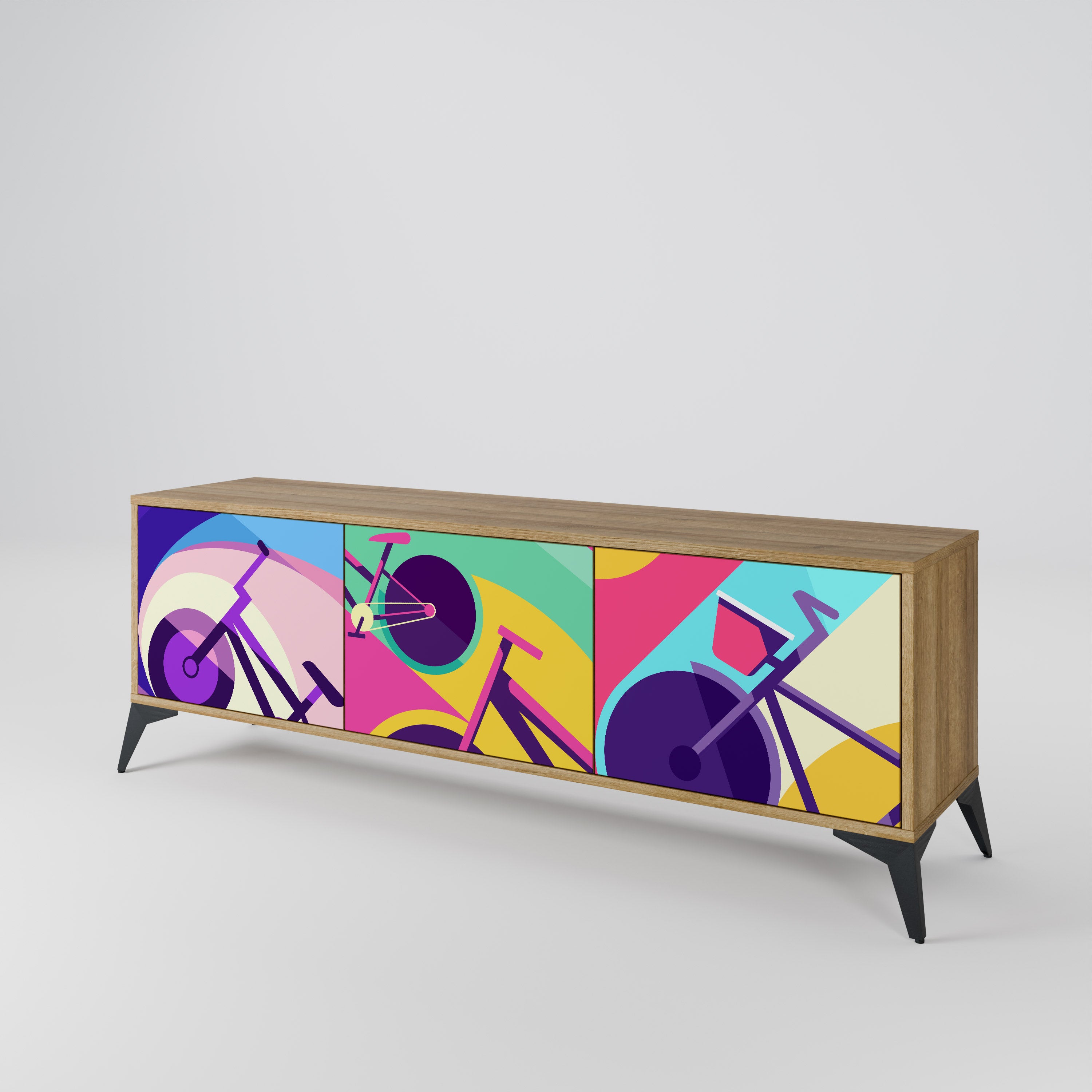 Mueble de TV BIKE DREAMS de 3 puertas con efecto roble