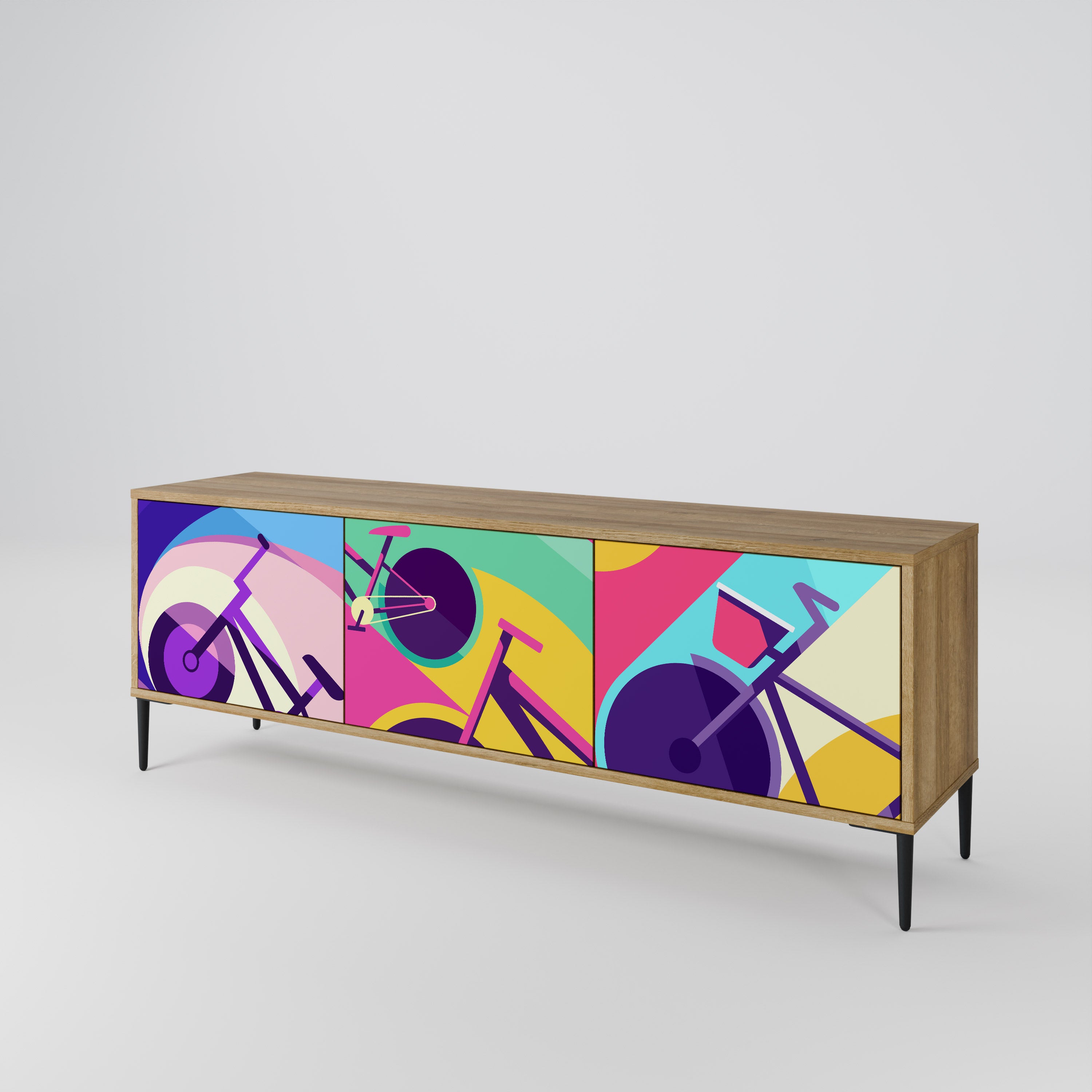 Mueble de TV BIKE DREAMS de 3 puertas con efecto roble