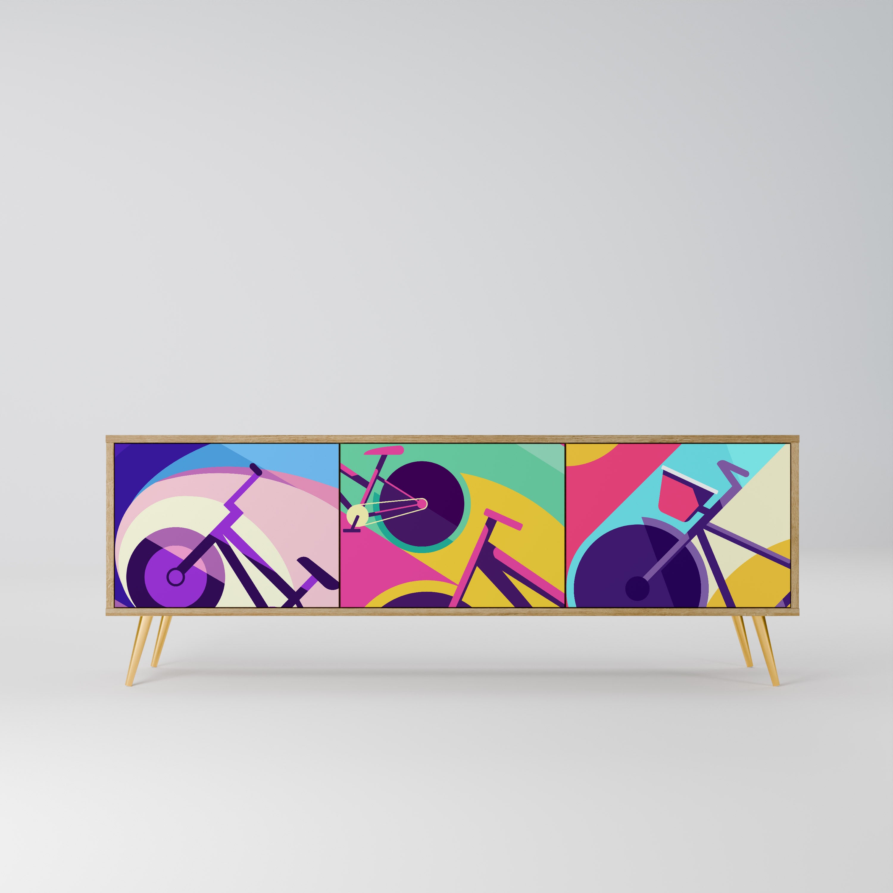 Mueble de TV BIKE DREAMS de 3 puertas con efecto roble