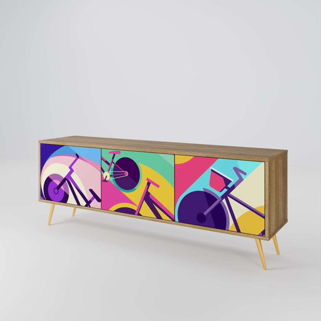 Mueble de TV BIKE DREAMS de 3 puertas con efecto roble