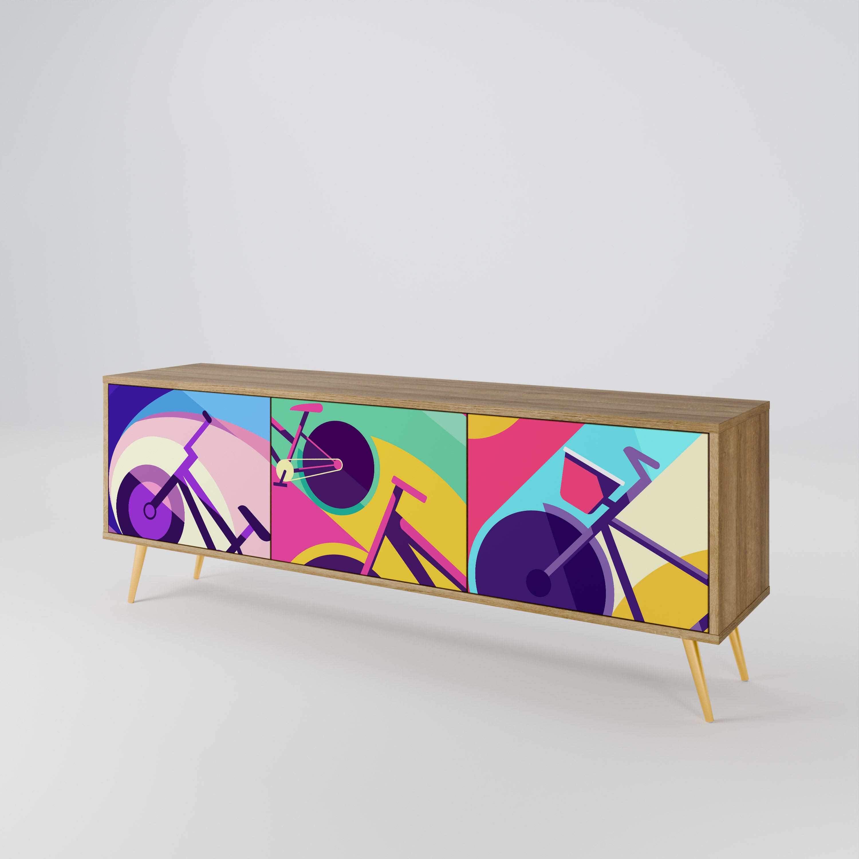 Mueble de TV BIKE DREAMS de 3 puertas con efecto roble