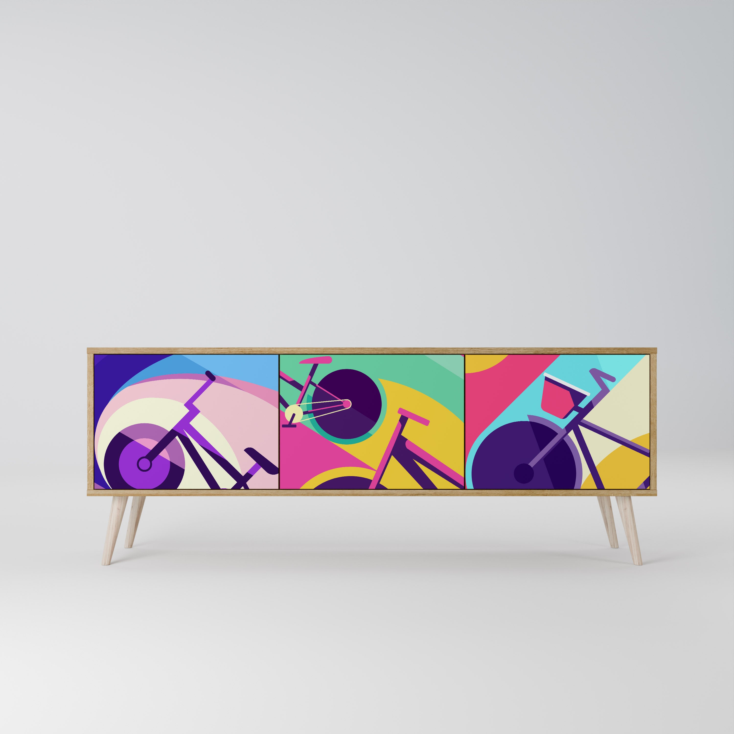 Mueble de TV BIKE DREAMS de 3 puertas con efecto roble