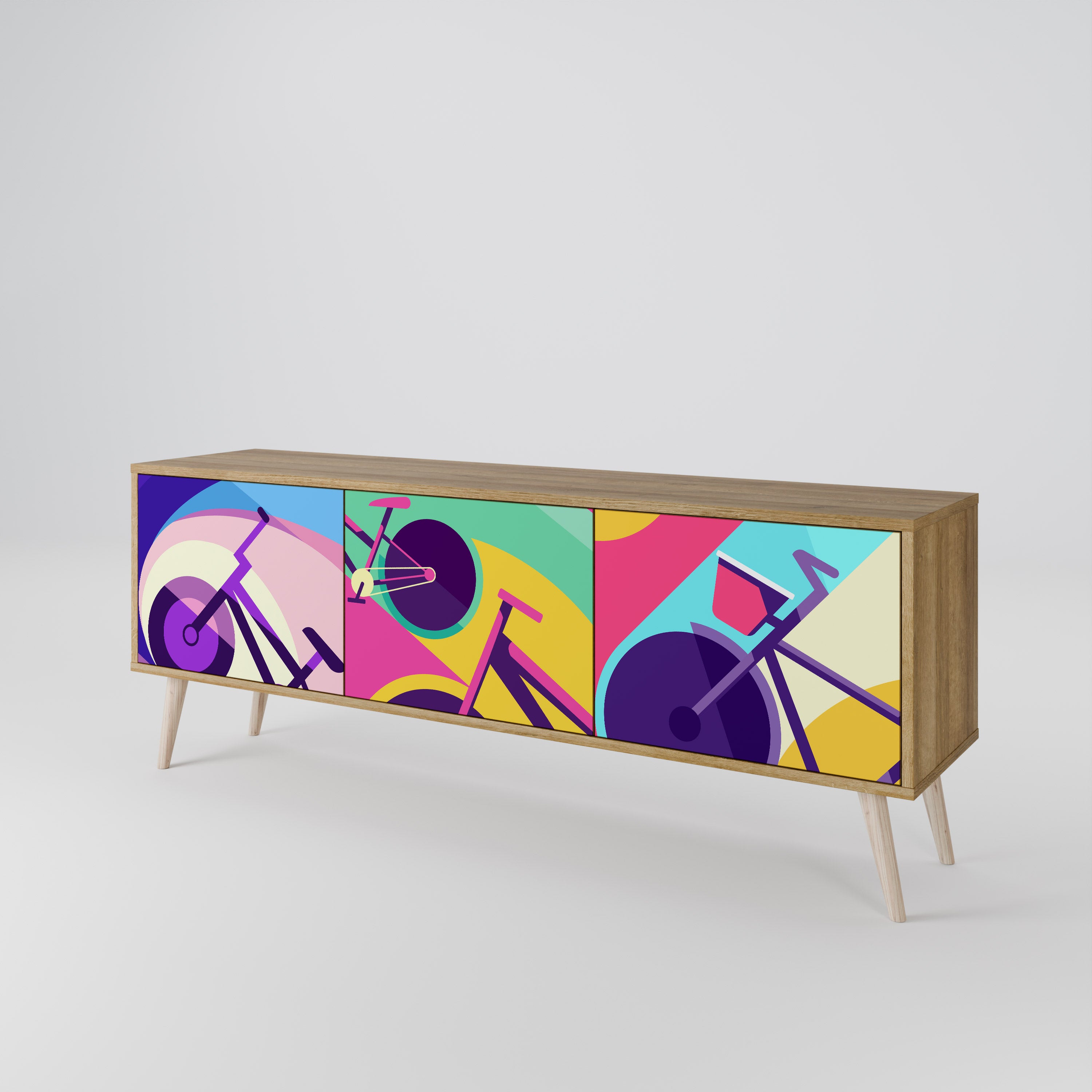 Mueble de TV BIKE DREAMS de 3 puertas con efecto roble