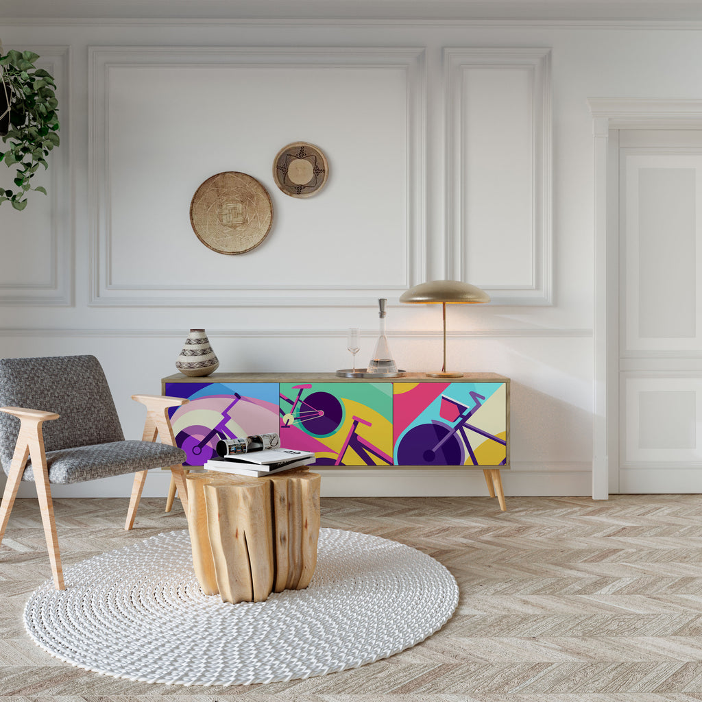 Mueble de TV BIKE DREAMS de 3 puertas con efecto roble