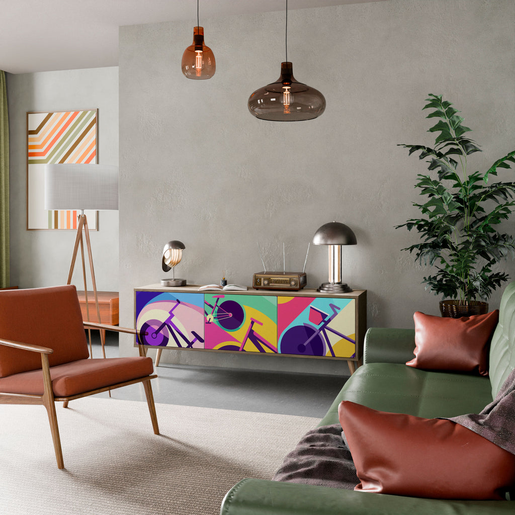 Mueble de TV BIKE DREAMS de 3 puertas con efecto roble