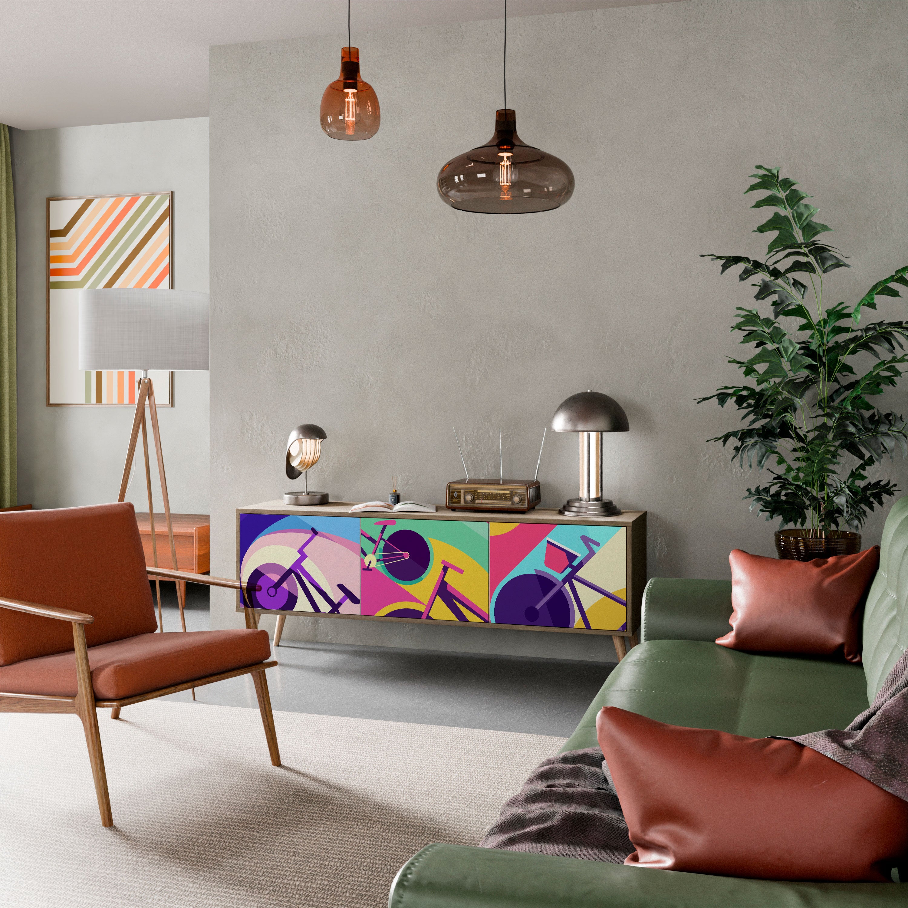 Mueble de TV BIKE DREAMS de 3 puertas con efecto roble