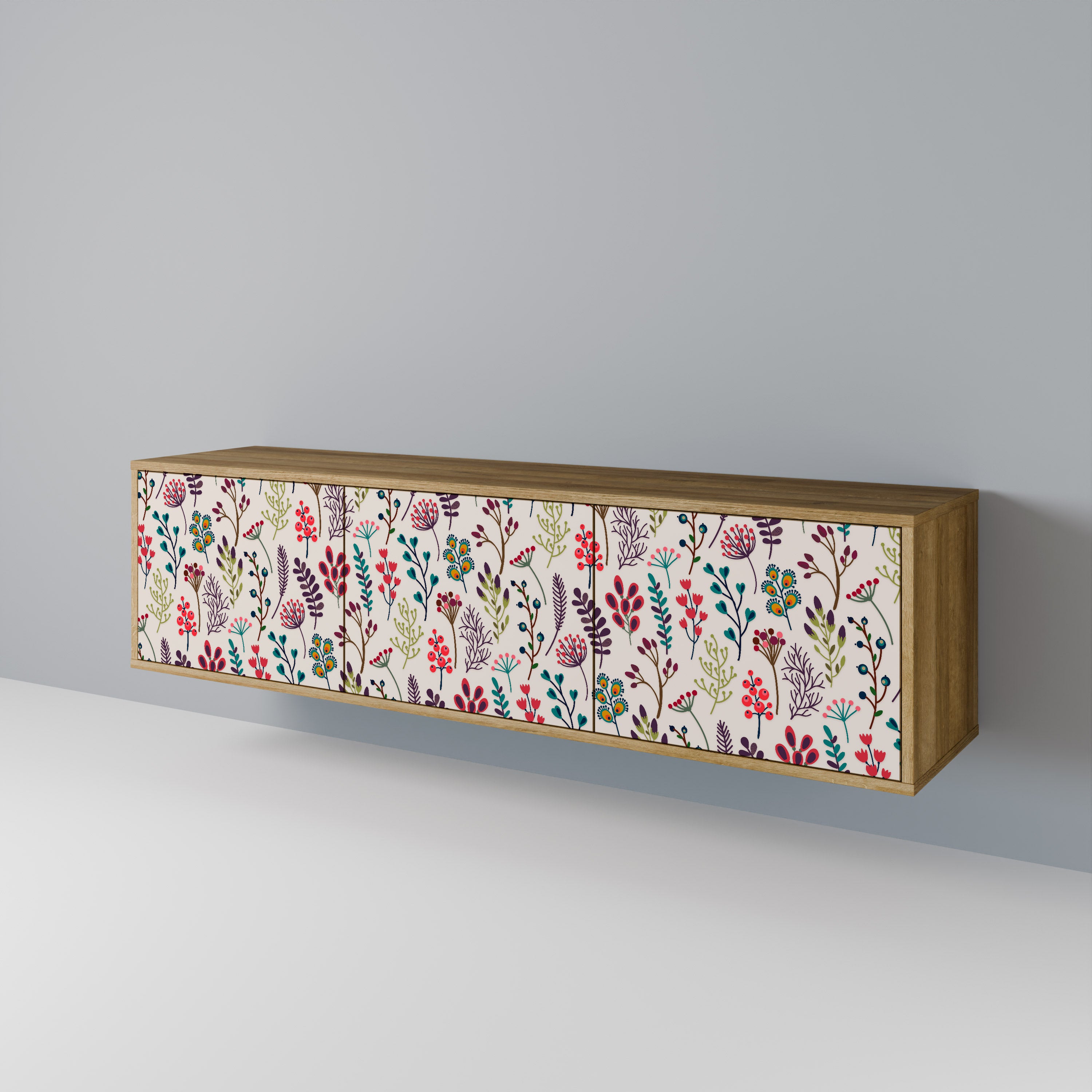 Mueble de TV de 3 puertas AUTUMN SUNDRIES en efecto roble