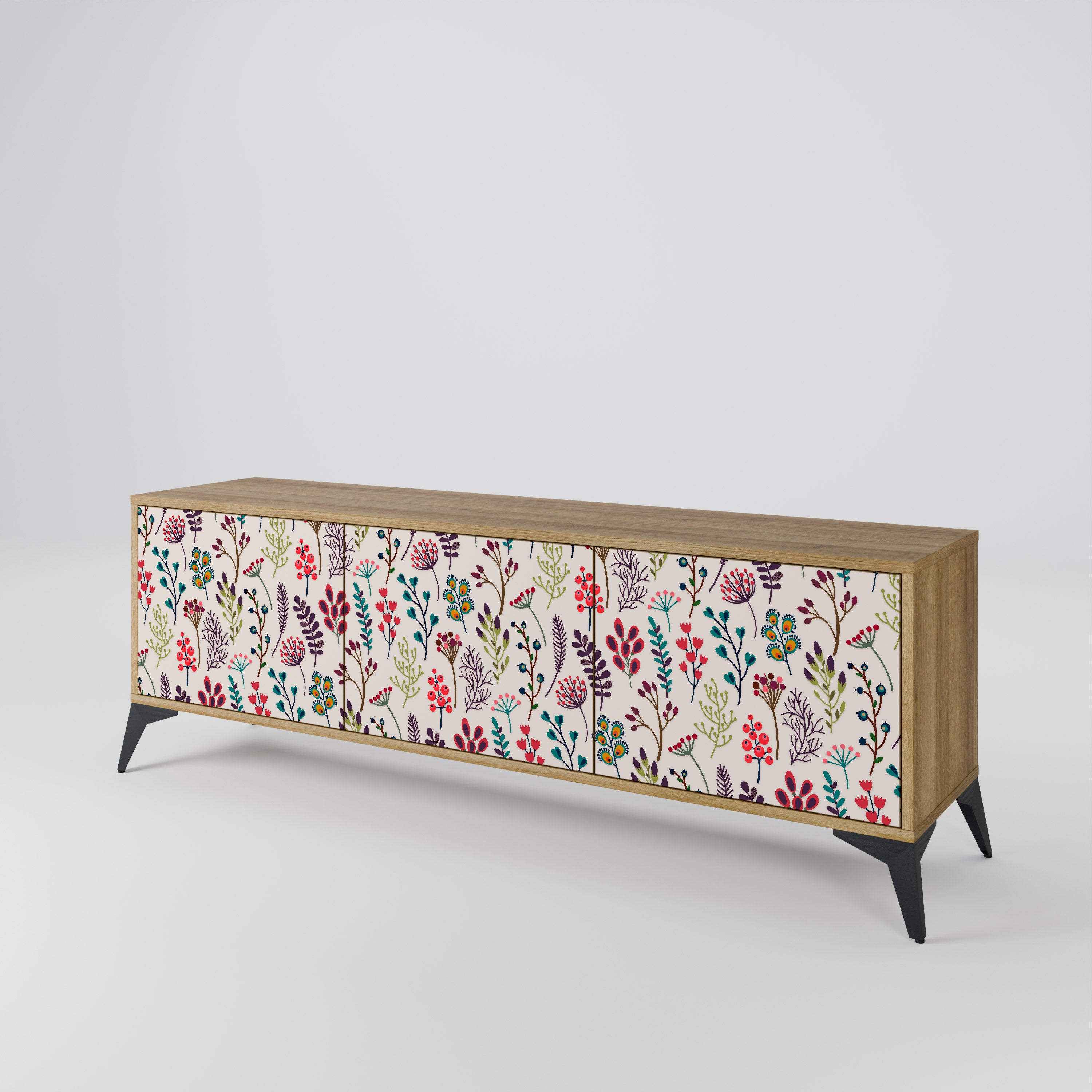 Mueble de TV de 3 puertas AUTUMN SUNDRIES en efecto roble