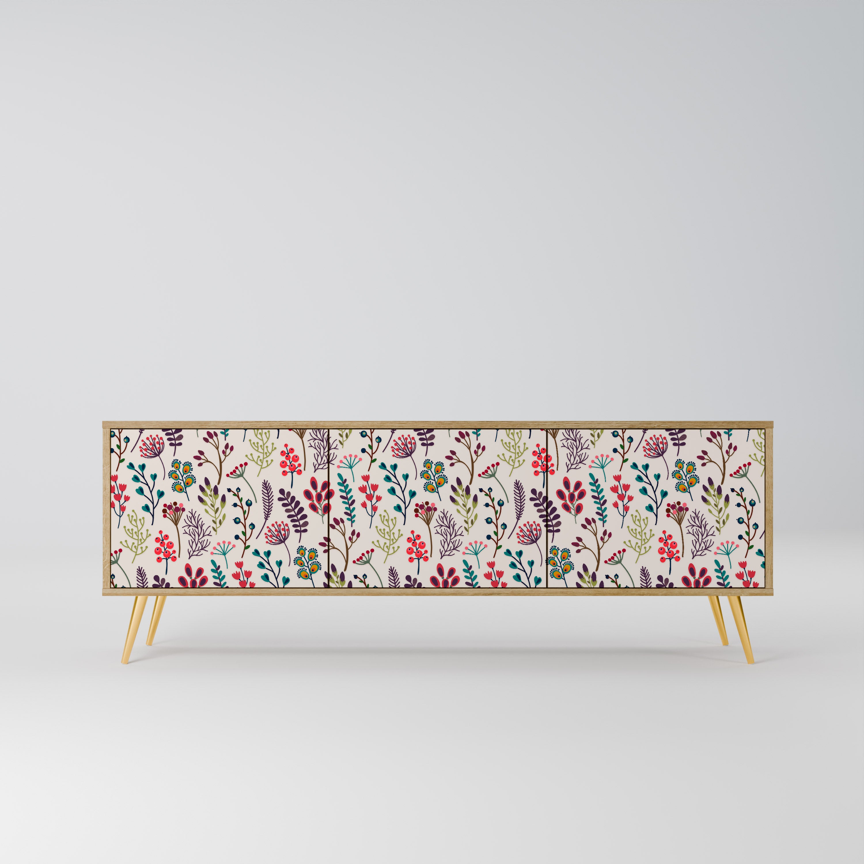 Mueble de TV de 3 puertas AUTUMN SUNDRIES en efecto roble