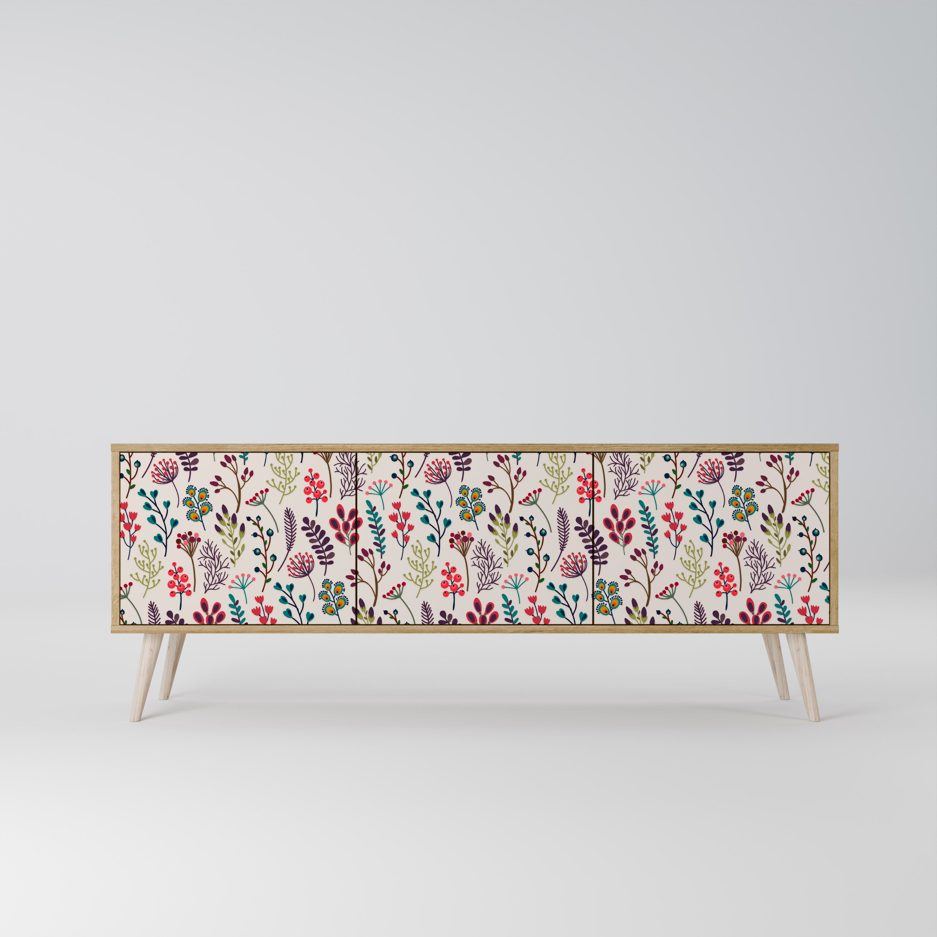 Mueble de TV de 3 puertas AUTUMN SUNDRIES en efecto roble