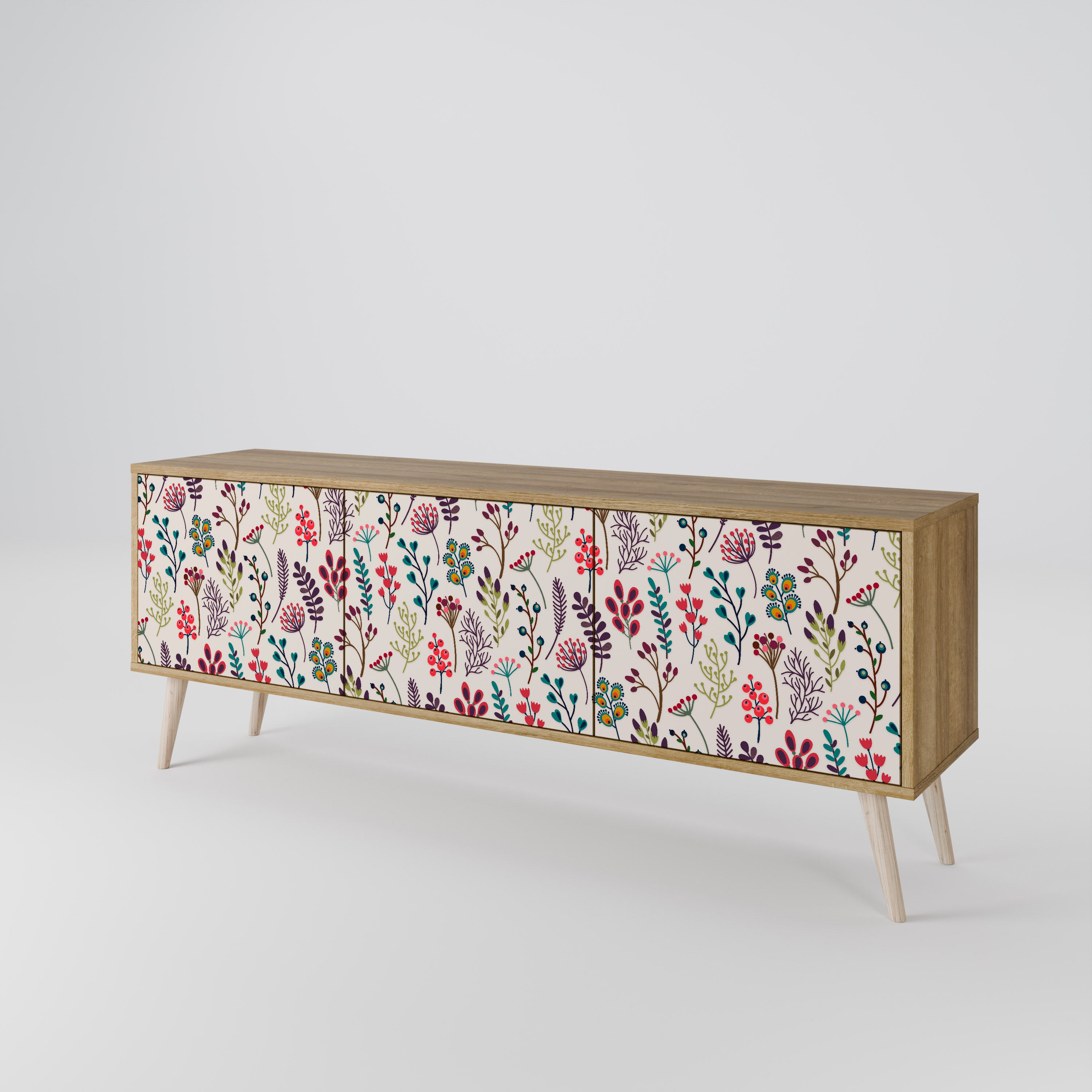 Mueble de TV de 3 puertas AUTUMN SUNDRIES en efecto roble