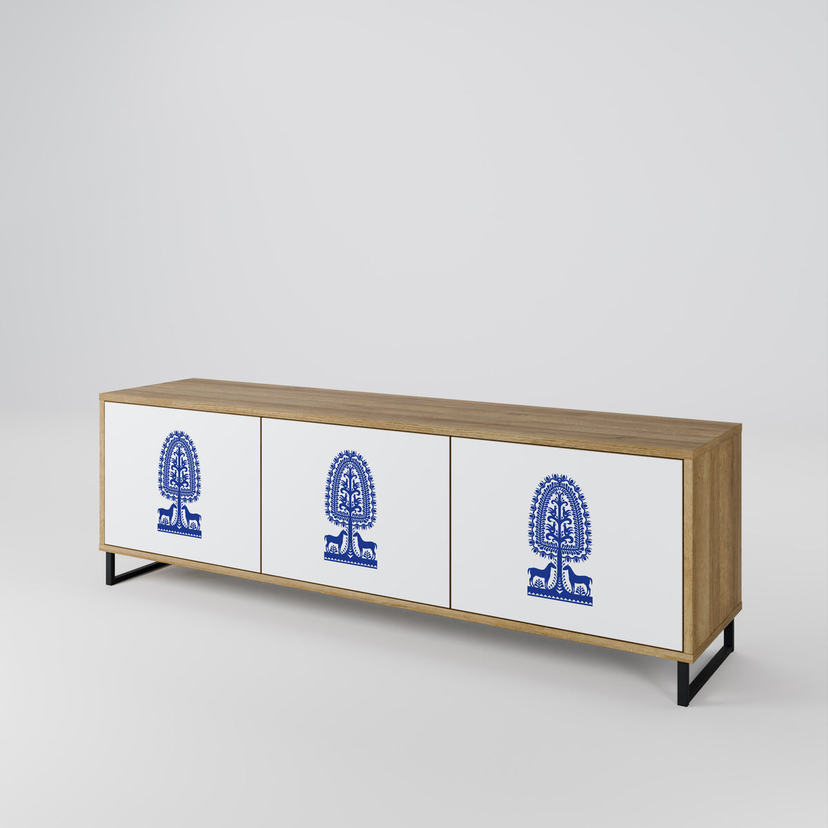POLISH FOLK ART Mueble de TV de 3 Puertas