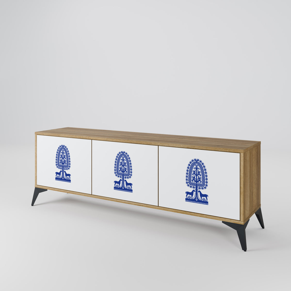 POLISH FOLK ART Mueble de TV de 3 Puertas