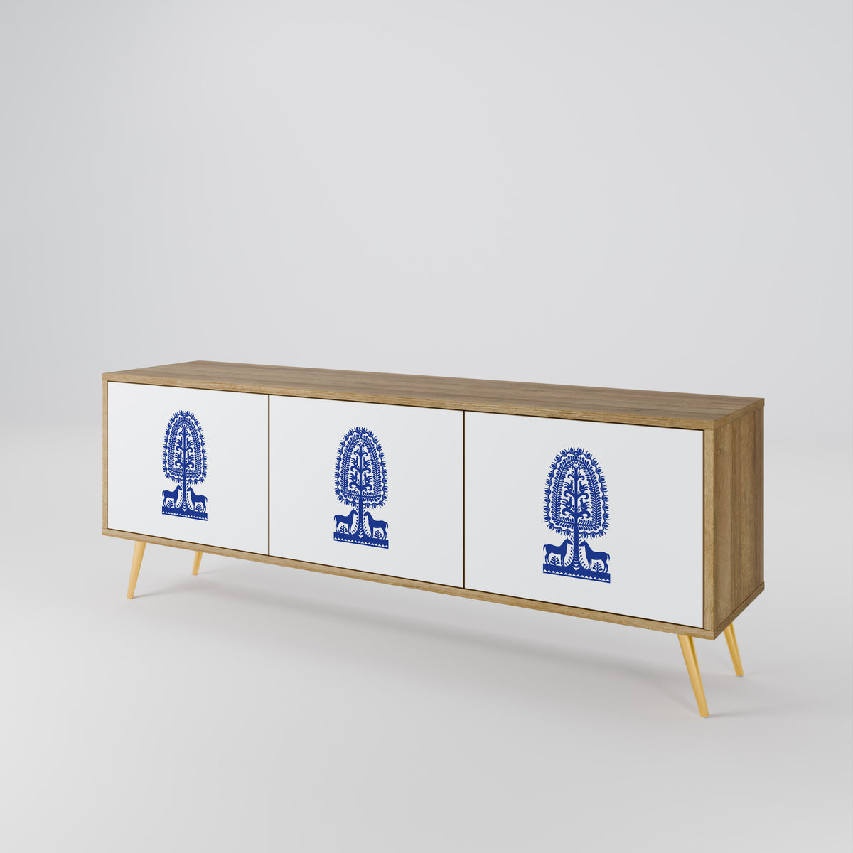 POLISH FOLK ART Mueble de TV de 3 Puertas