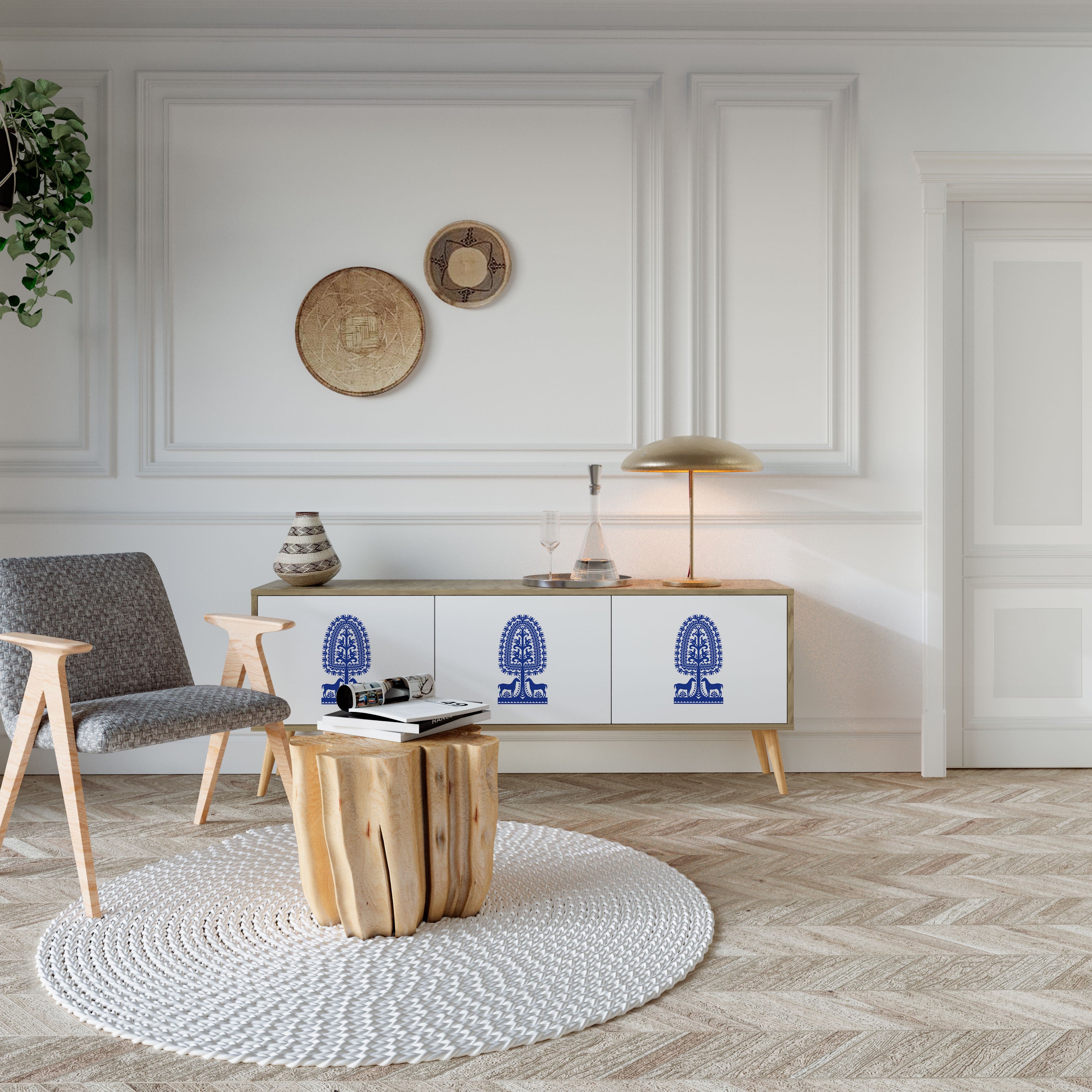 Mueble de TV de 3 puertas con efecto roble de ARTE POPULAR POLACO
