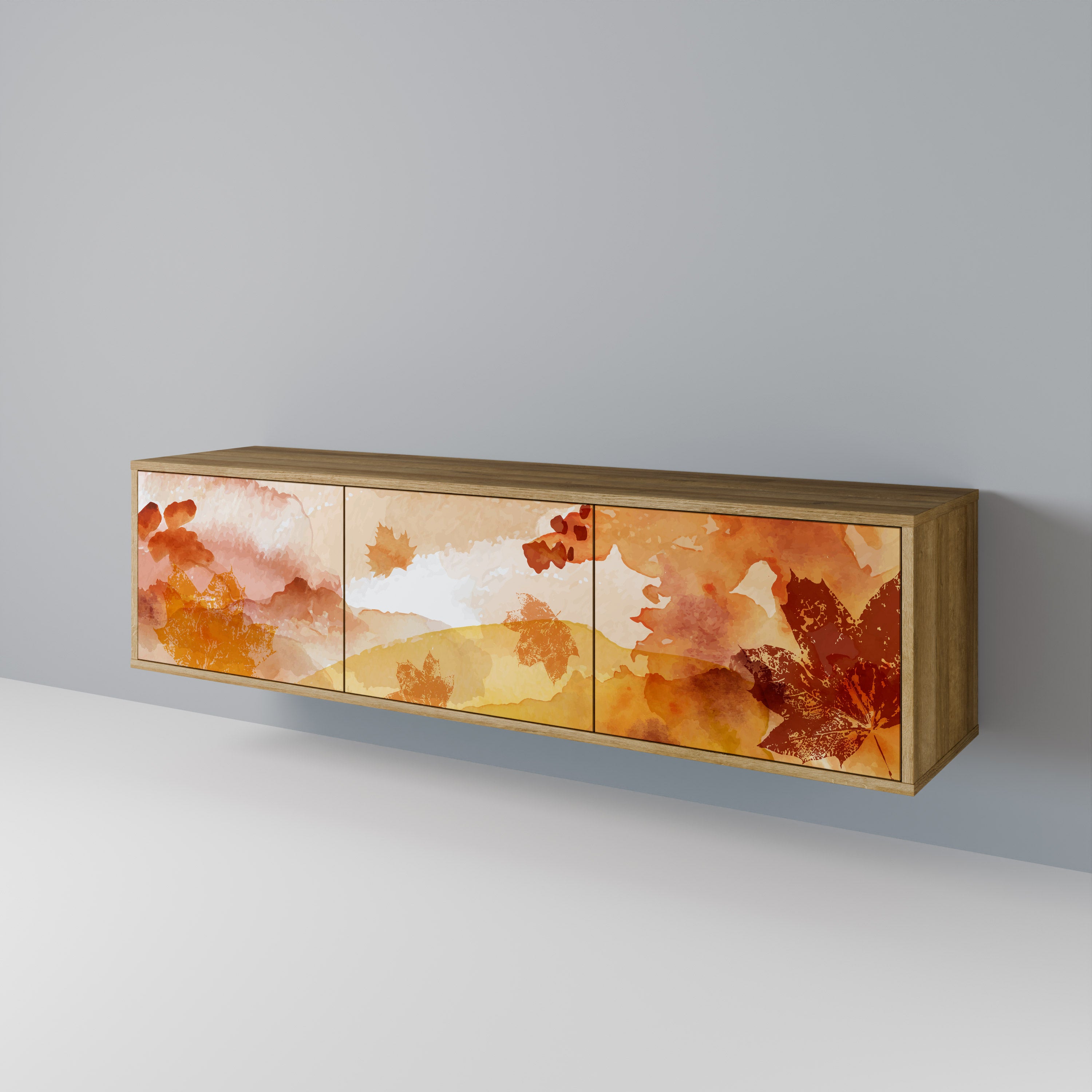 Mueble de TV de 3 puertas TRACES OF AUTUMN con efecto roble