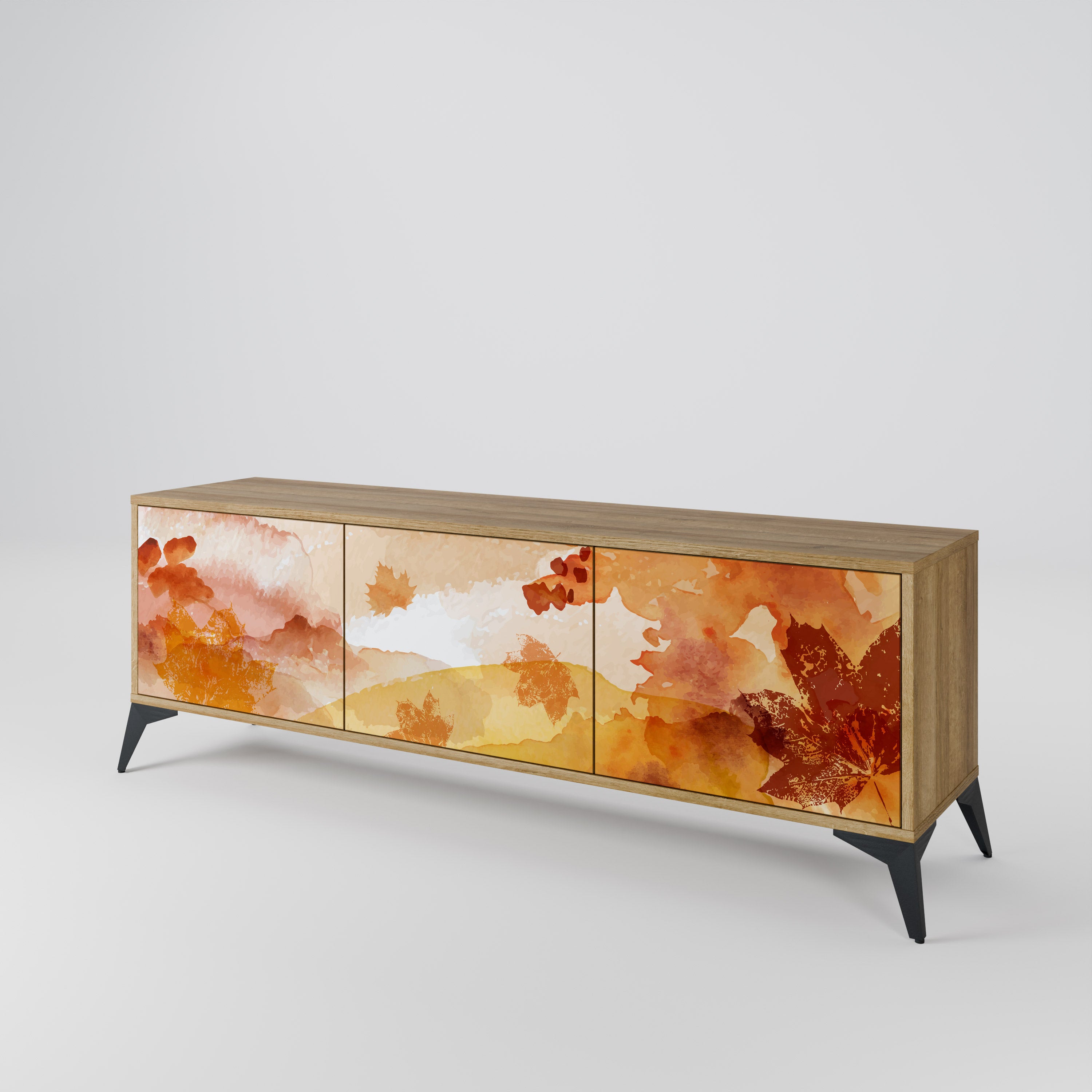 Mueble de TV de 3 puertas TRACES OF AUTUMN con efecto roble