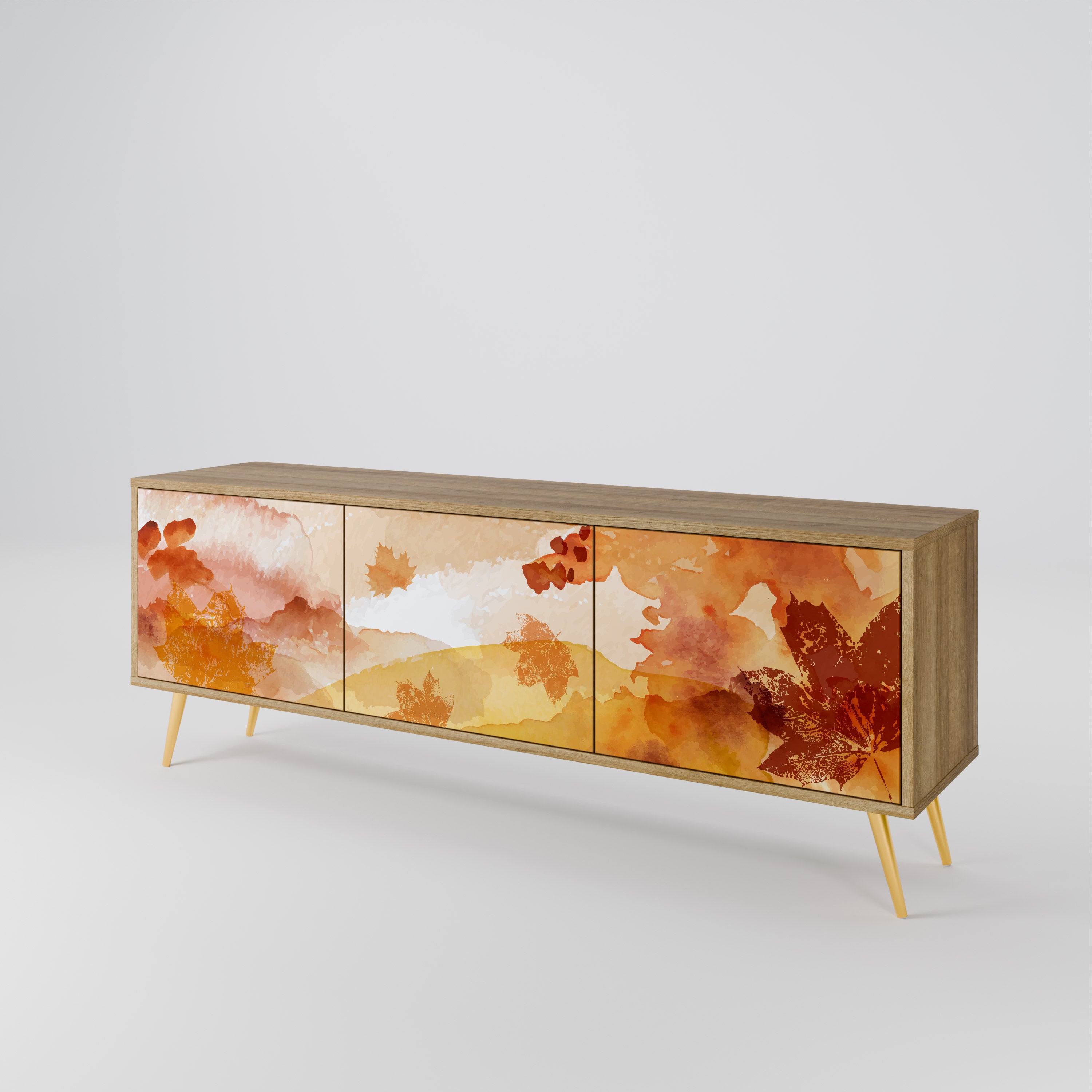 Mueble de TV de 3 puertas TRACES OF AUTUMN con efecto roble