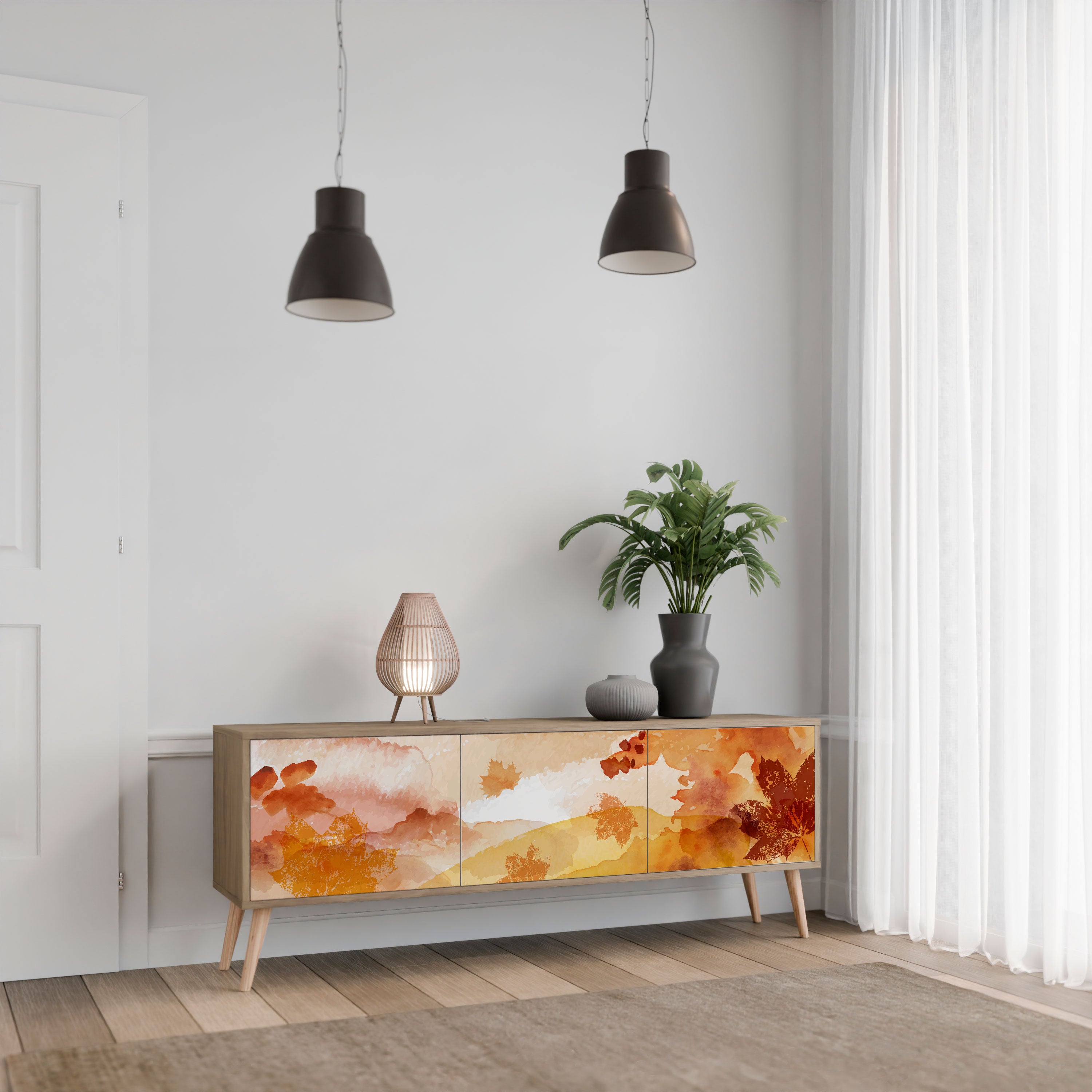 Mueble de TV de 3 puertas TRACES OF AUTUMN con efecto roble