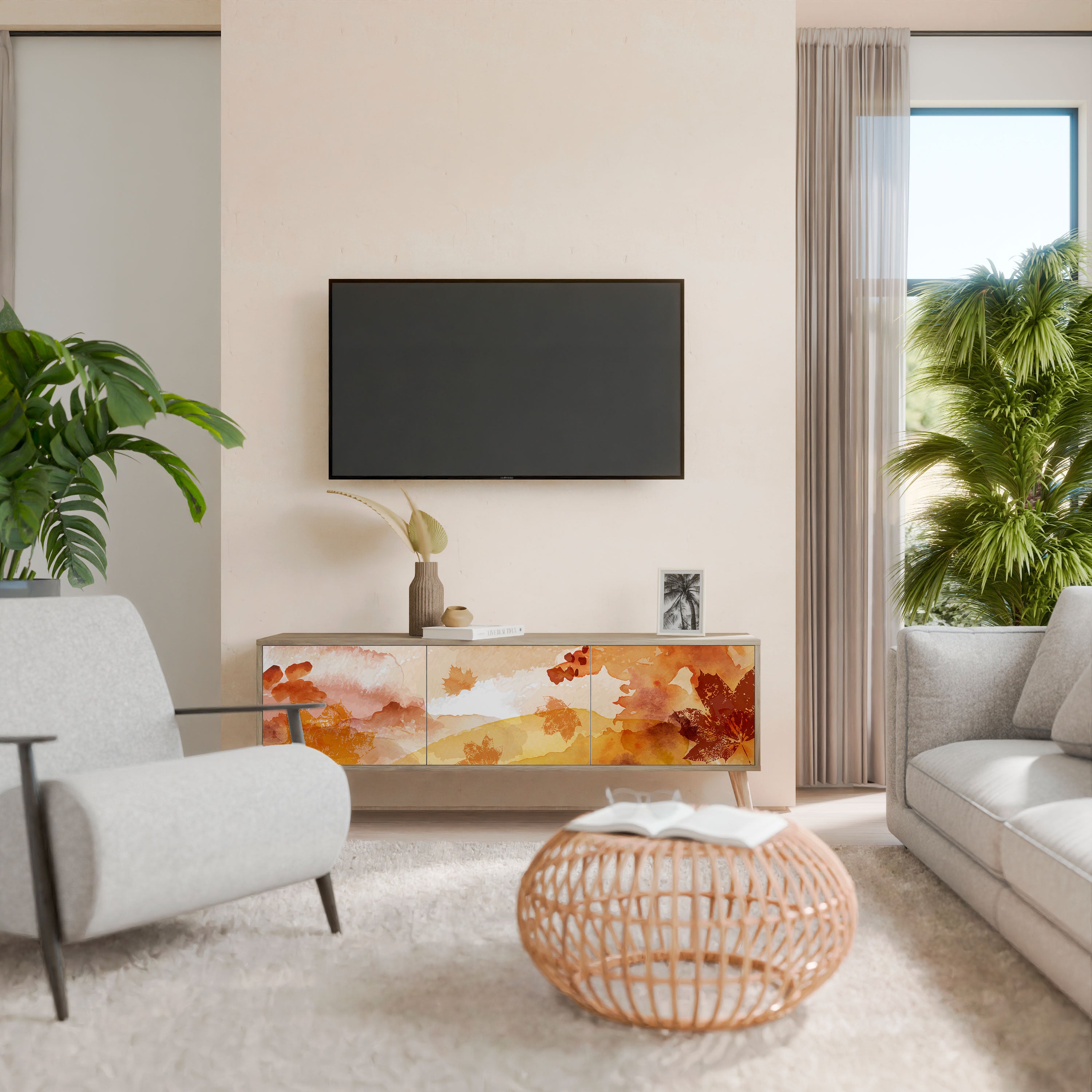 Mueble de TV de 3 puertas TRACES OF AUTUMN con efecto roble