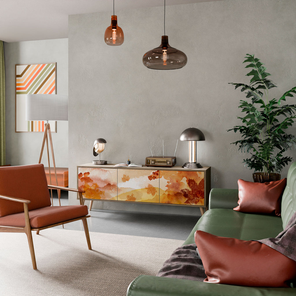 Mueble de TV de 3 puertas TRACES OF AUTUMN con efecto roble